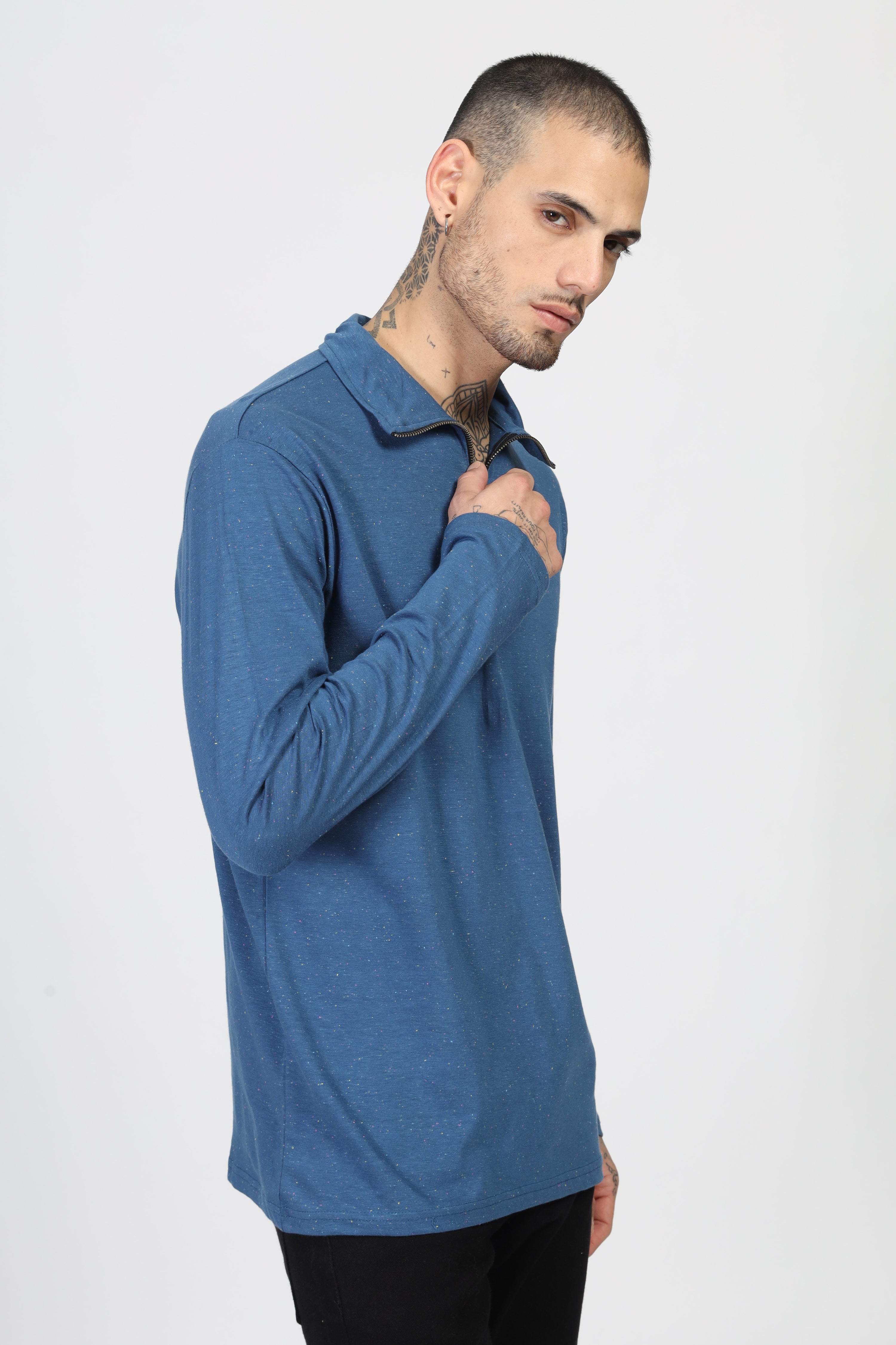 Blue Self Design Textured T-Shirt