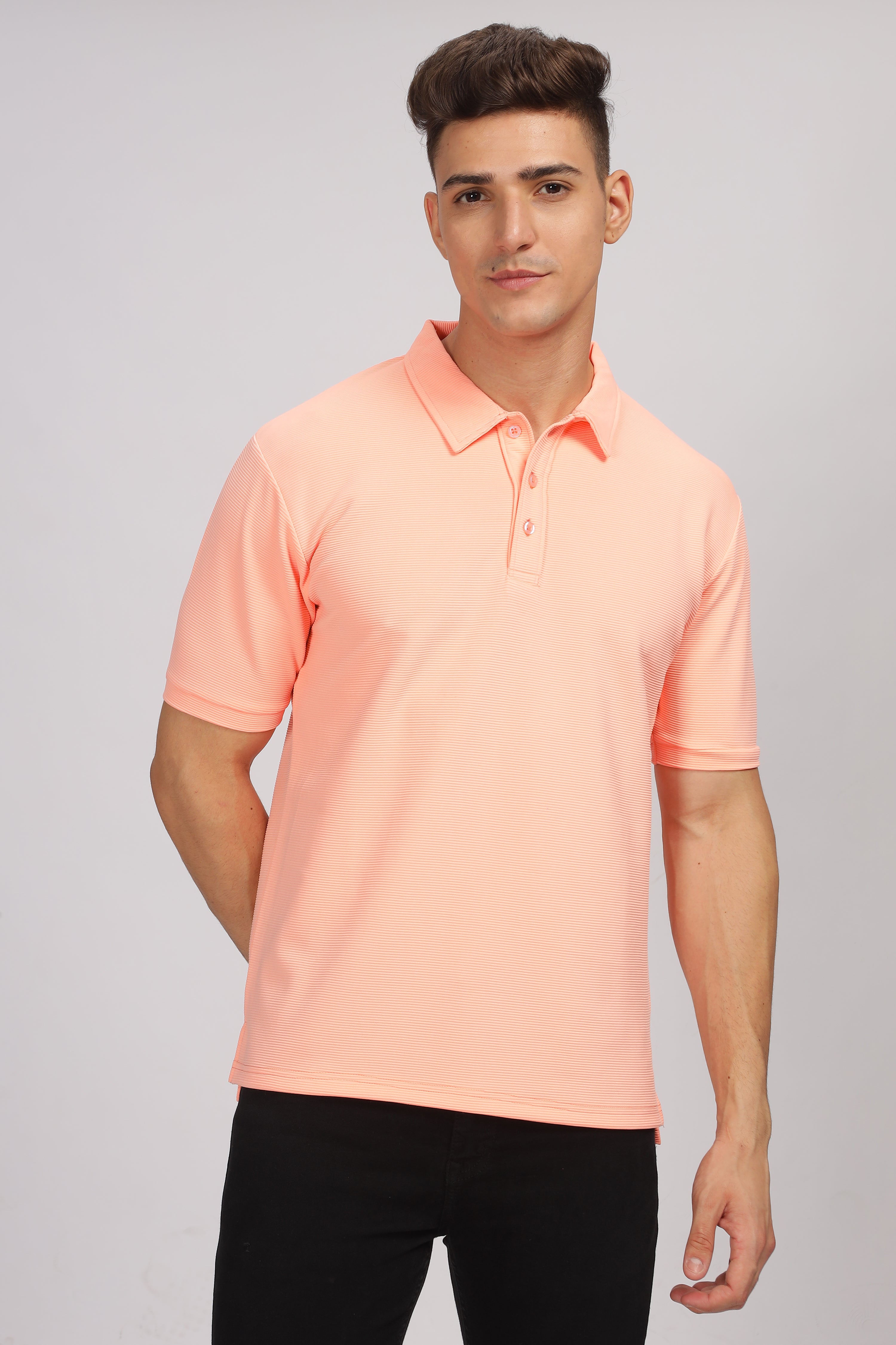 Coral Textured Polo T-Shirt