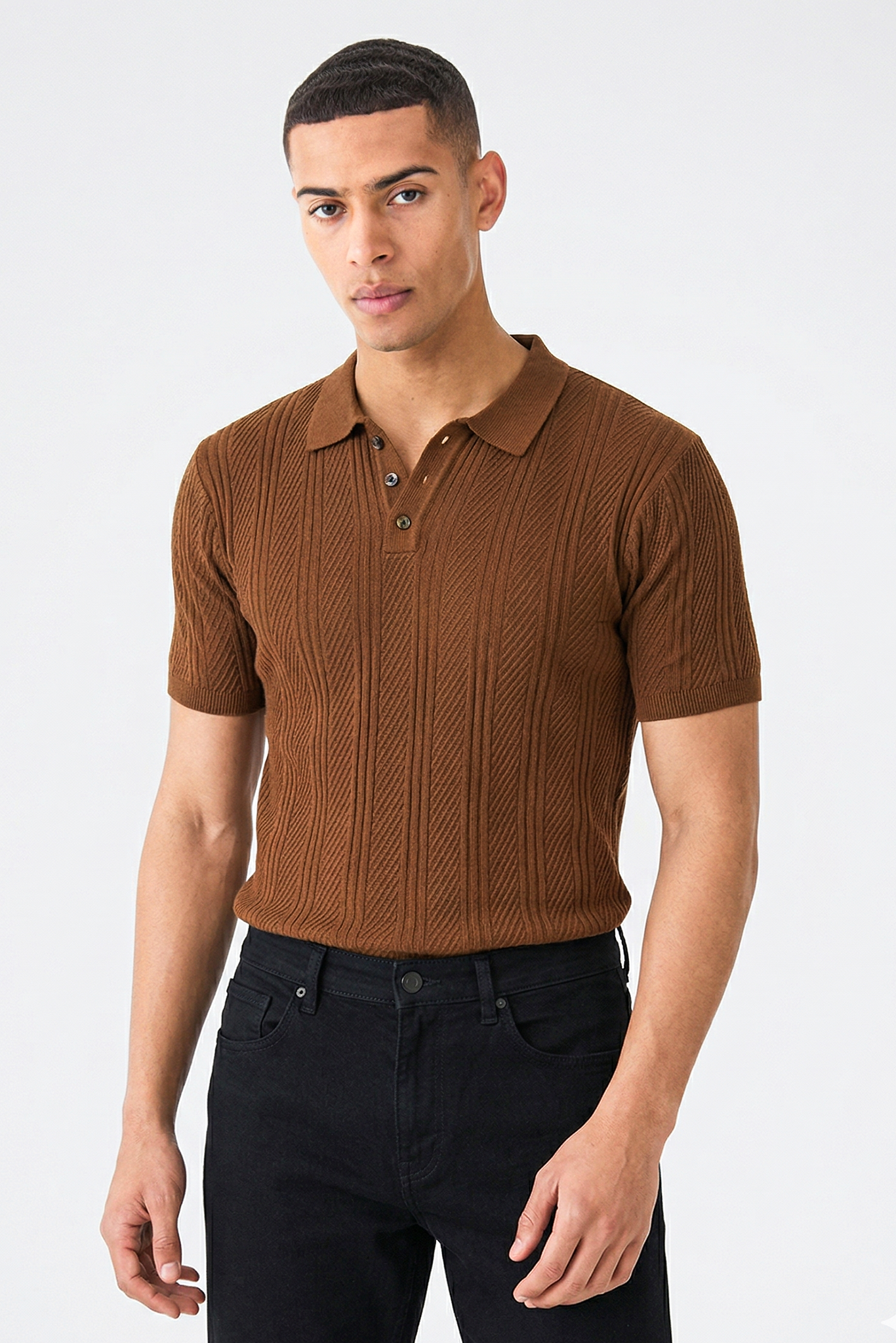トップス BoTT MARLED KNIT POLO / BROWN BoTT / MARLED KNIT POLO / BROWN | Sophomore