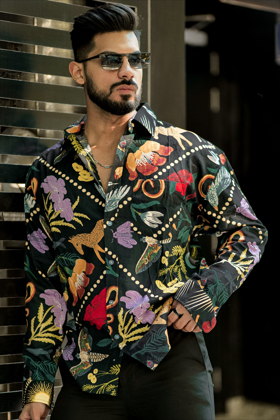 Black Oversized Floral Casual Shirt