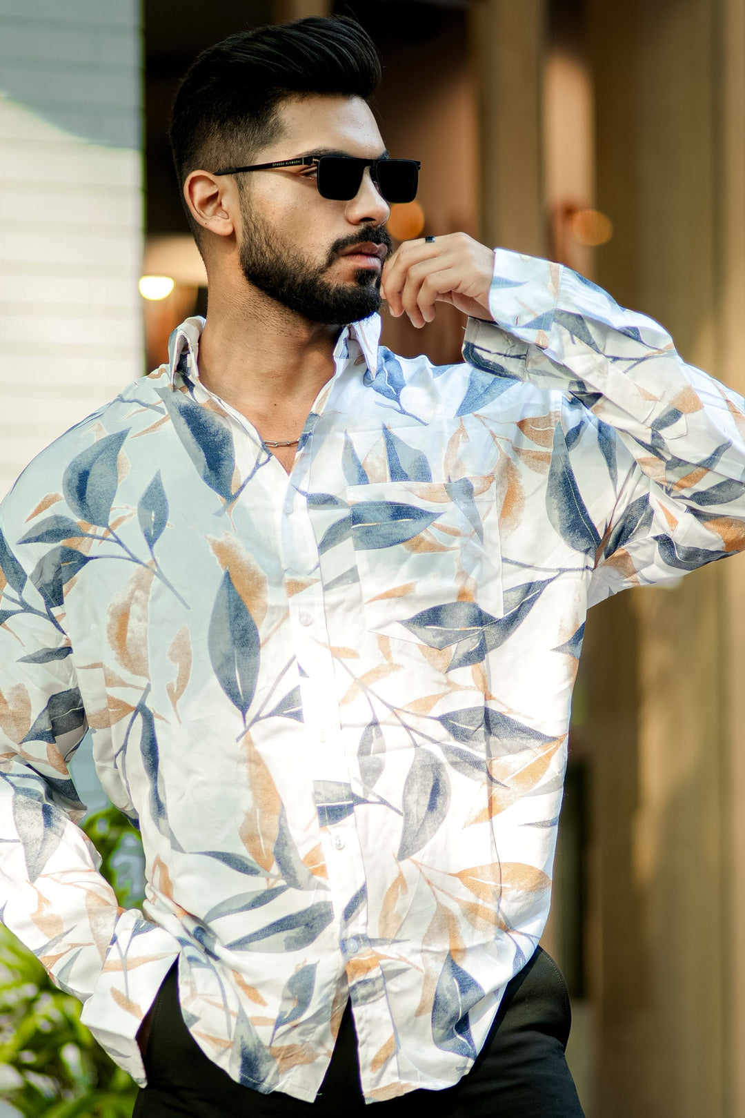 White Oversized "Leaf" Revere Shirt