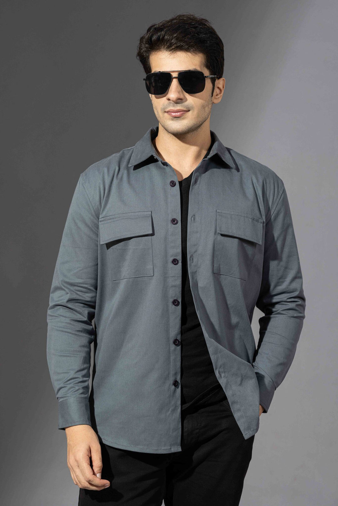 Blue Double Pocket Over Shirt