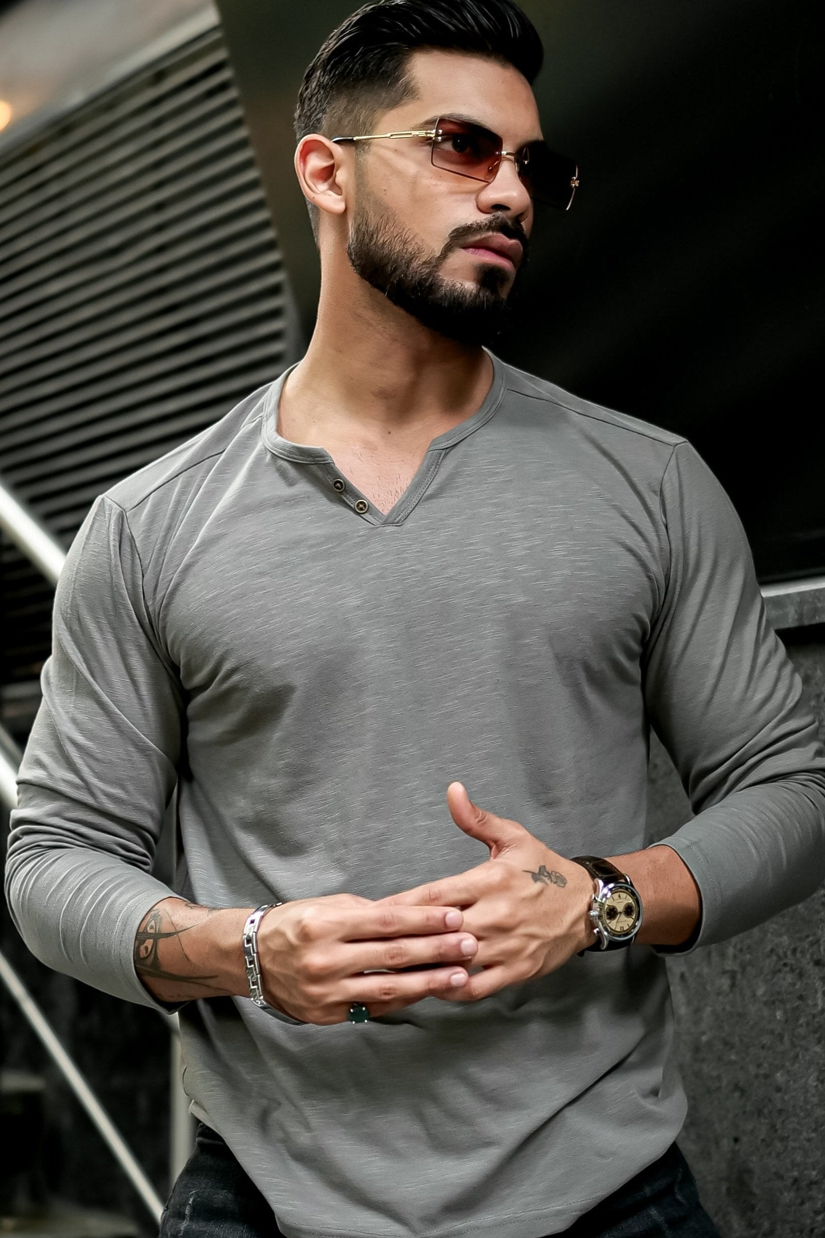 Grey Slub Open Henley Neck T-Shirt – Gritstones Grey Slub Open Henley Neck T-Shirt – Gritstones