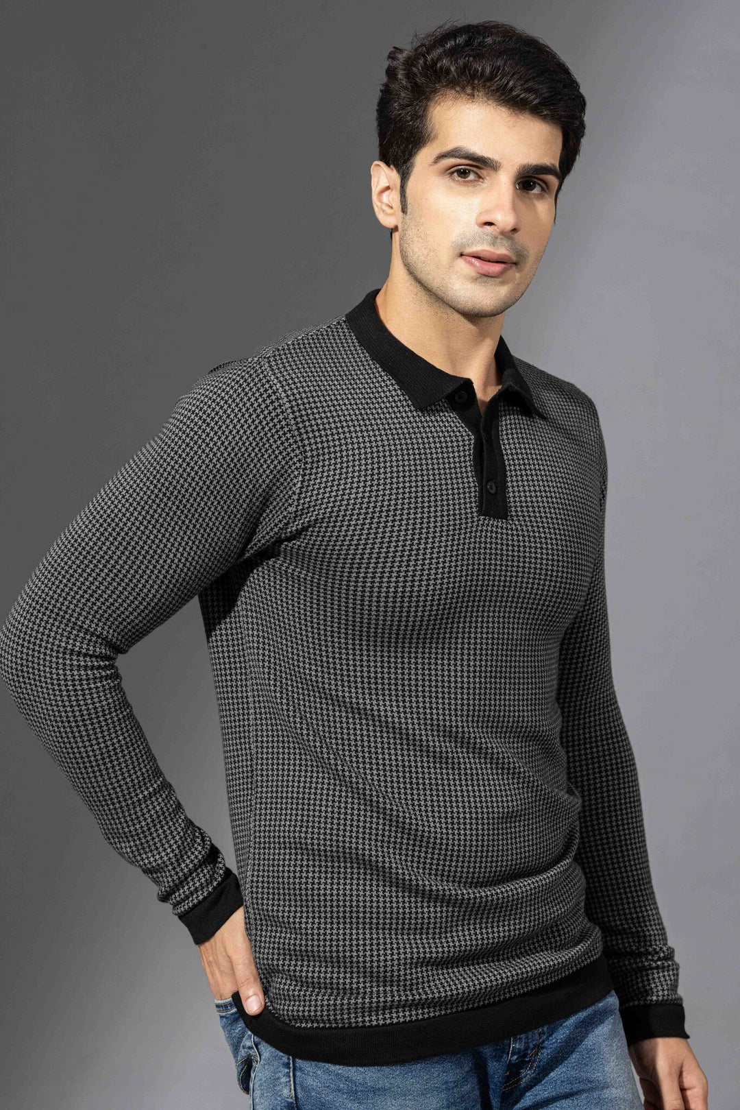 Grey Premium Flat Knit Polo T-Shirt