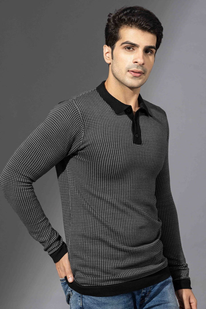 Grey Premium Flat Knit Polo T-Shirt