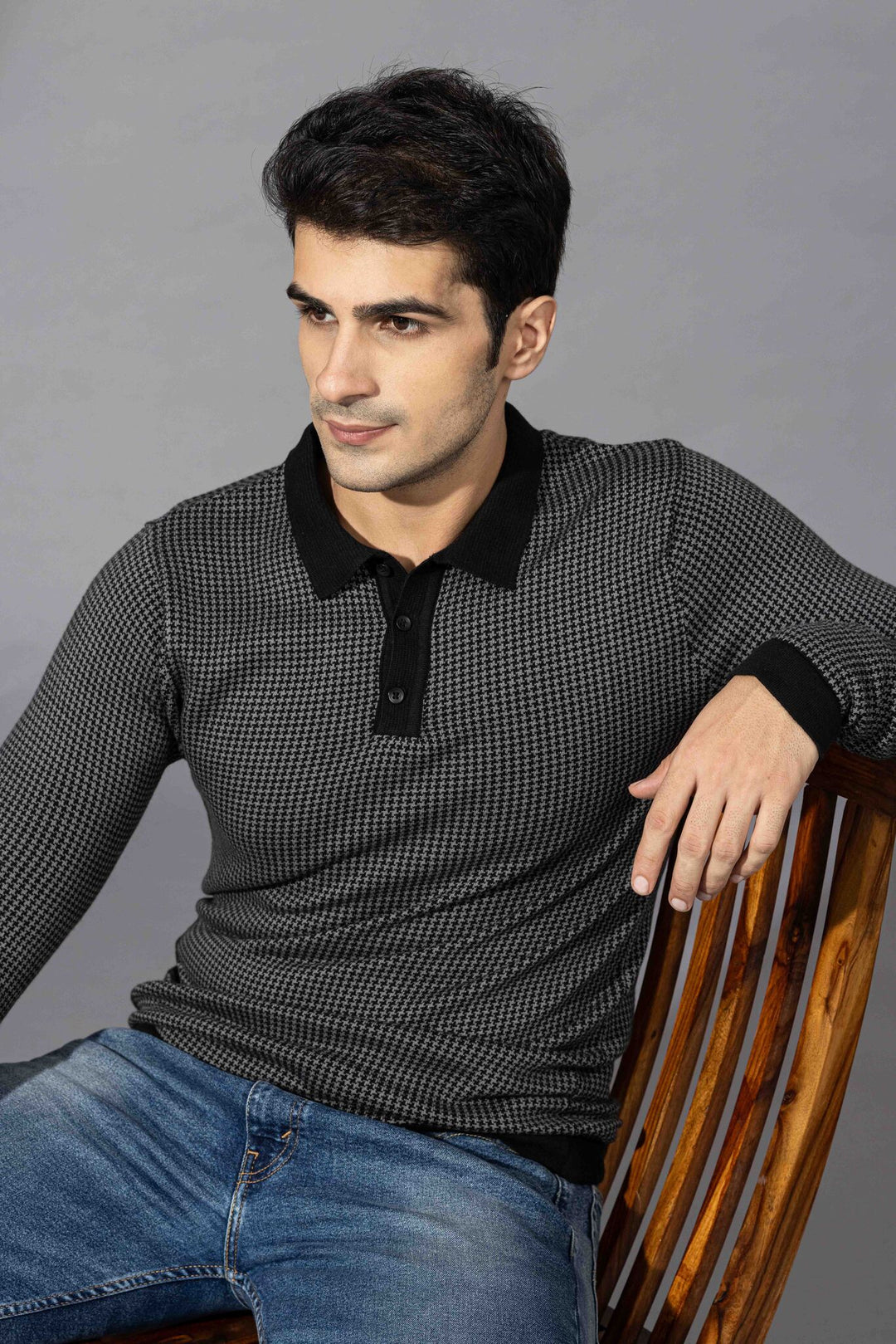 Grey Premium Flat Knit Polo T-Shirt