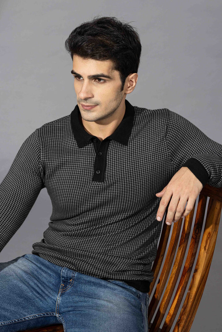 Grey Premium Flat Knit Polo T-Shirt
