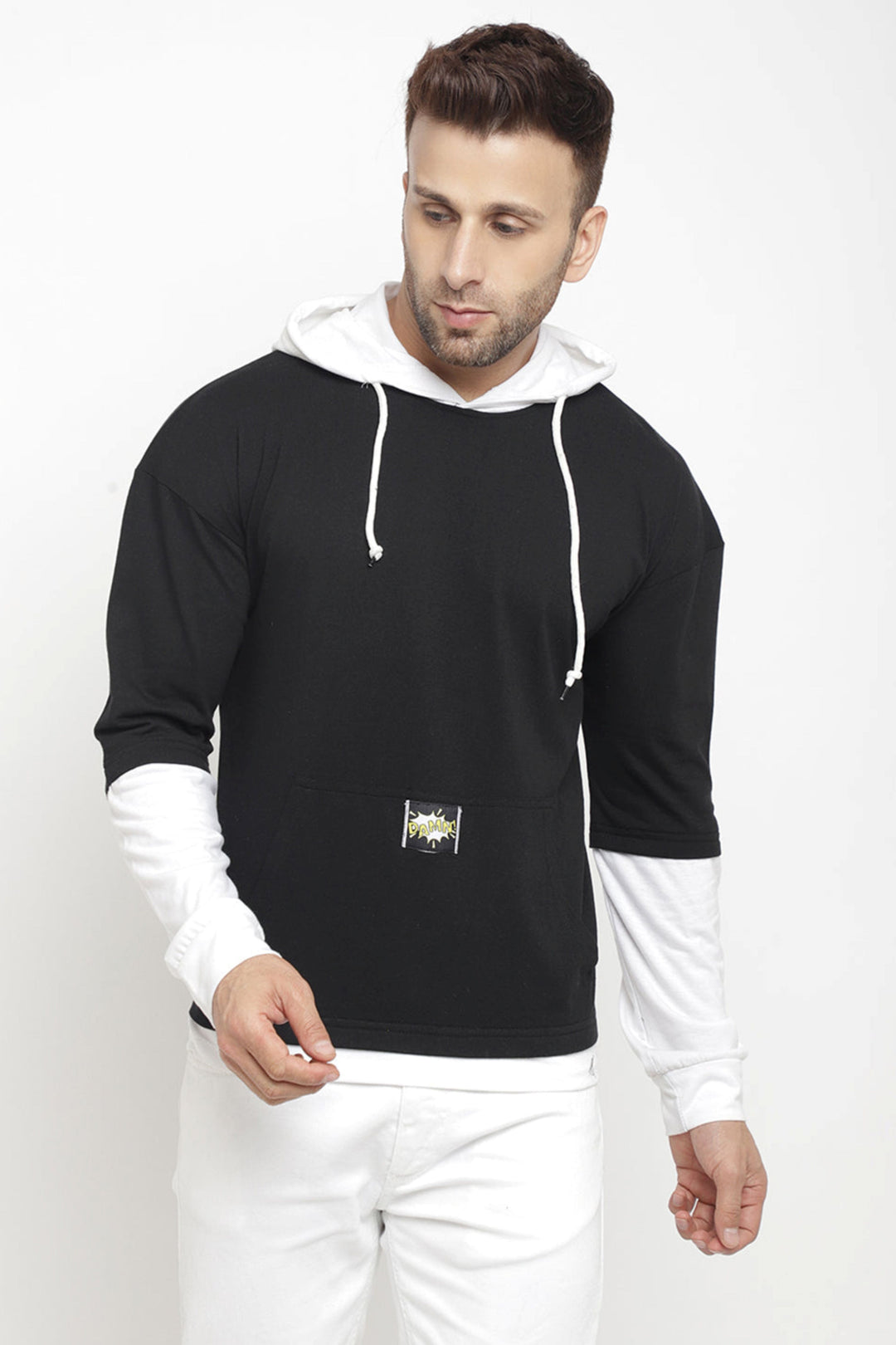 Hooded Full Sleeve Black Color Kangaroo Pocket T-Shirt