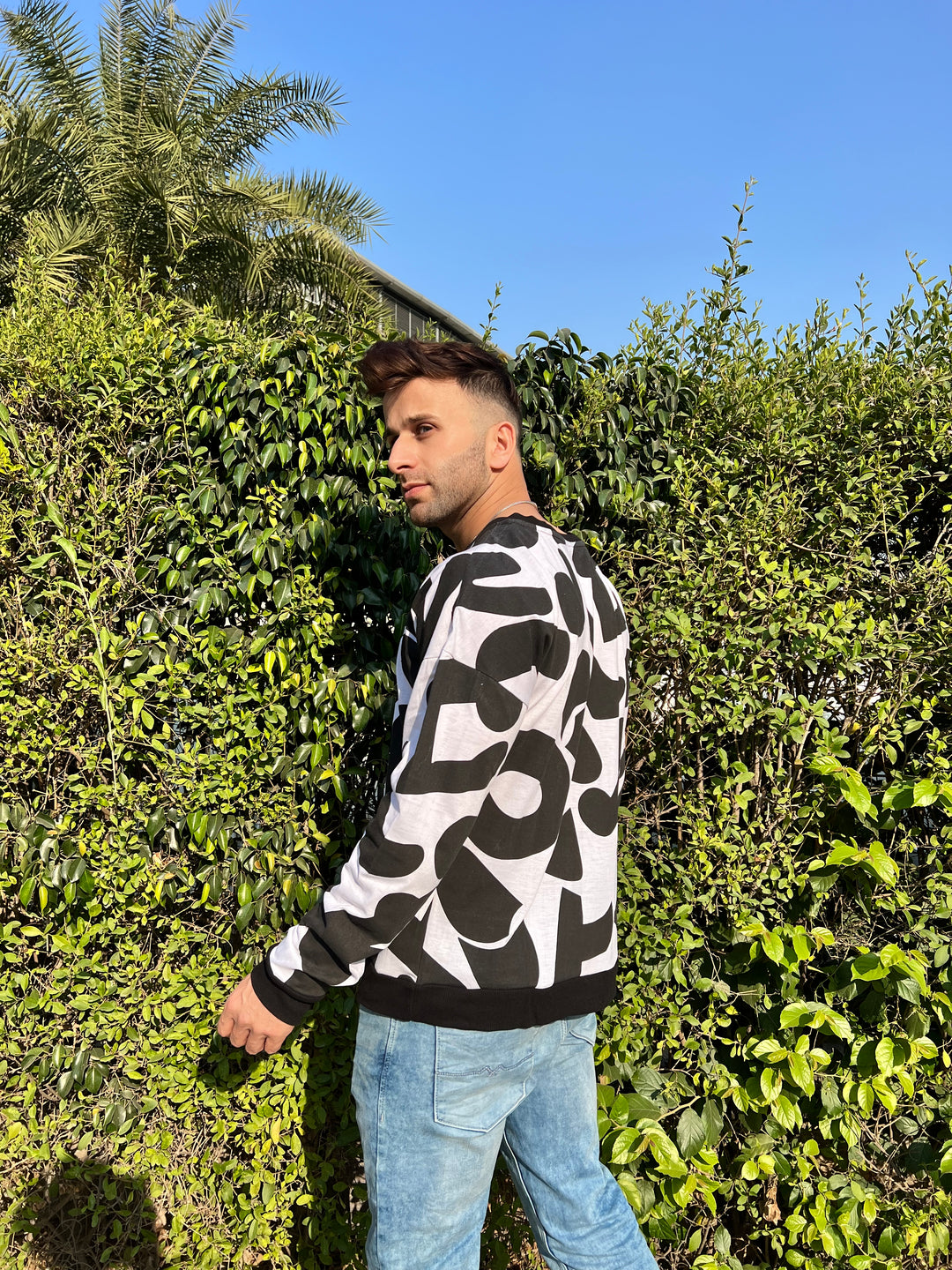 Oversized Drop Shoulder Full Sleeve Black White  T-Shirt