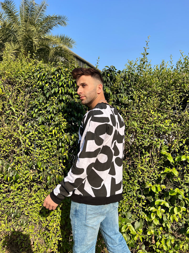 Oversized Drop Shoulder Full Sleeve Black White  T-Shirt