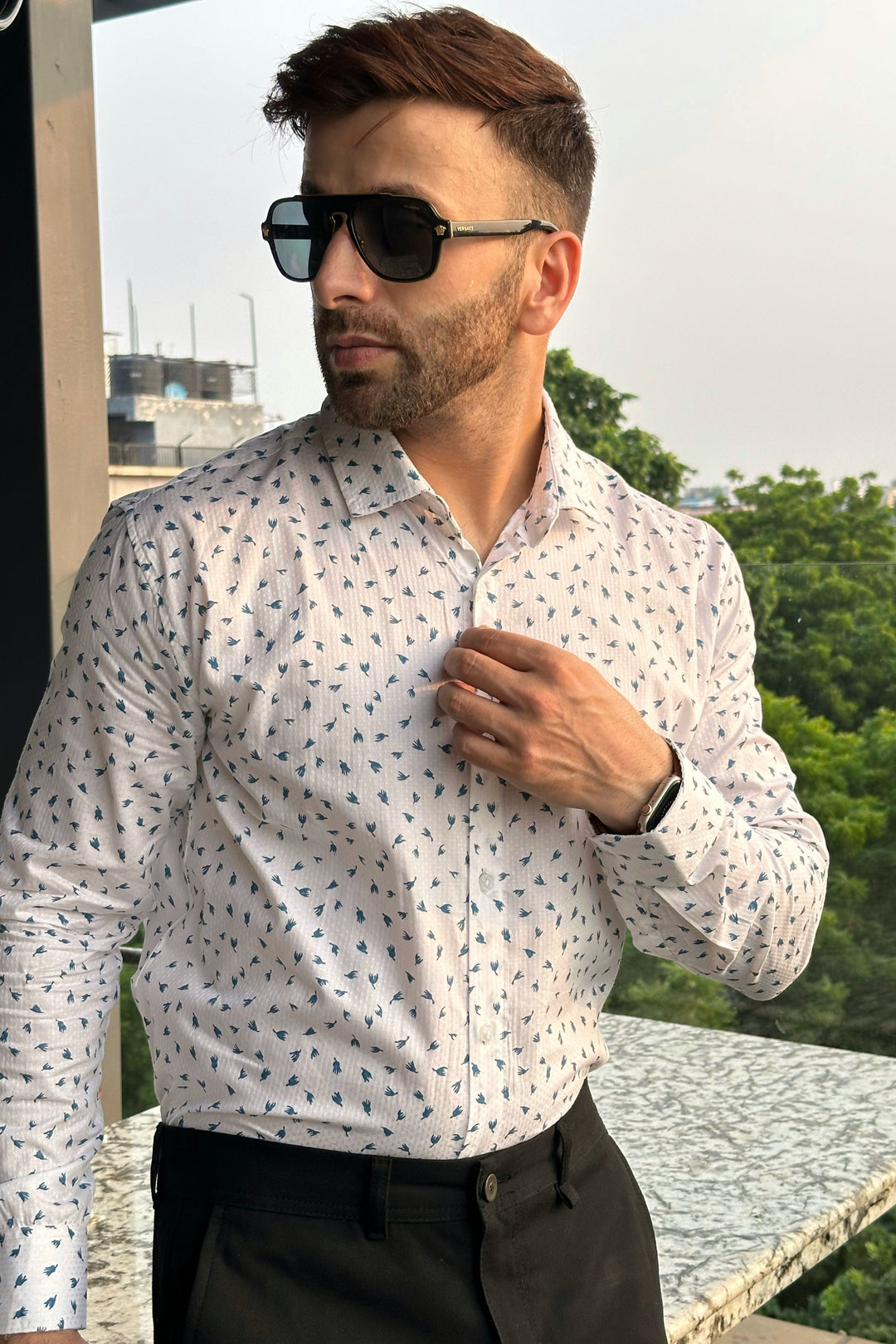 White Floral Full Sleeve Cotton Shirt