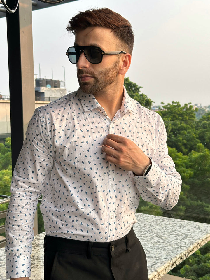 White Floral Full Sleeve Cotton Shirt