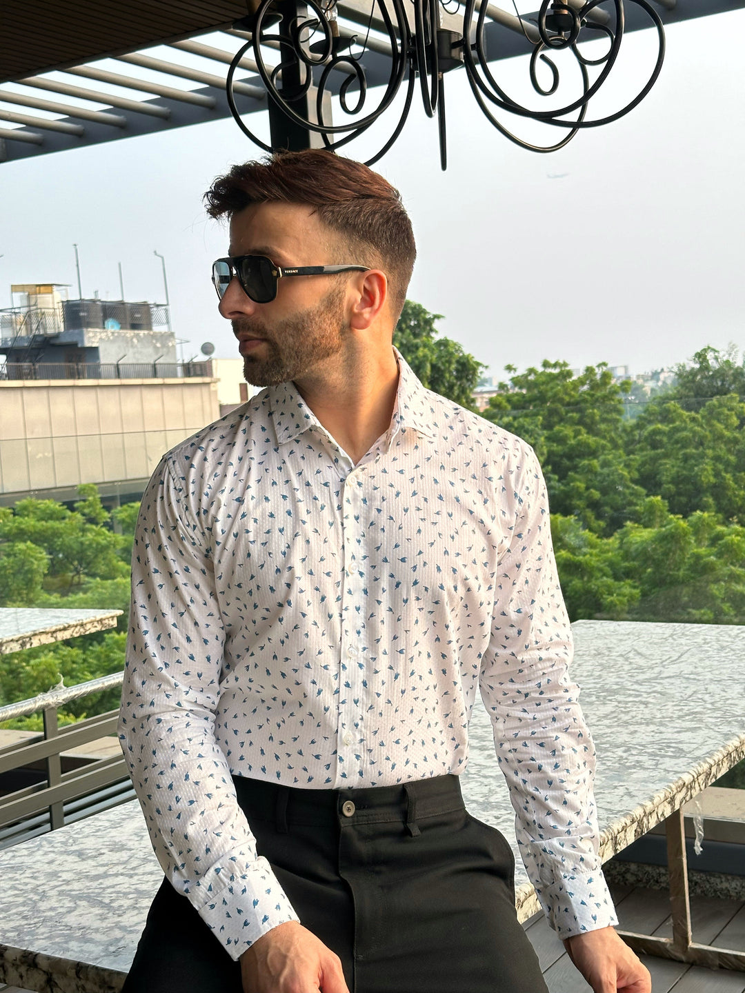 White Floral Full Sleeve Cotton Shirt