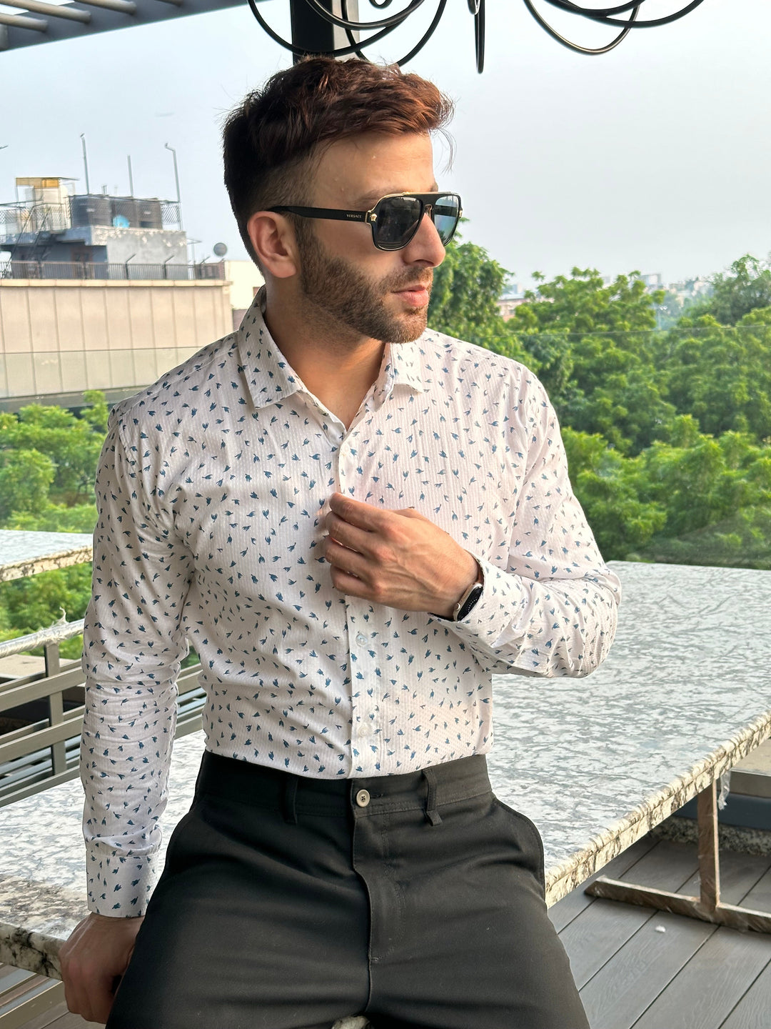 White Floral Full Sleeve Cotton Shirt