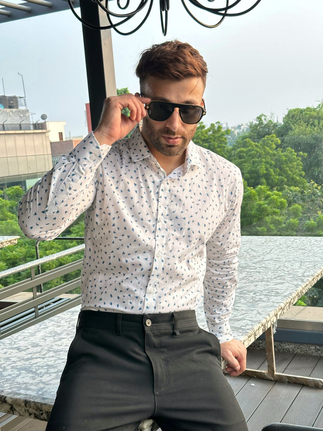 White Floral Full Sleeve Cotton Shirt
