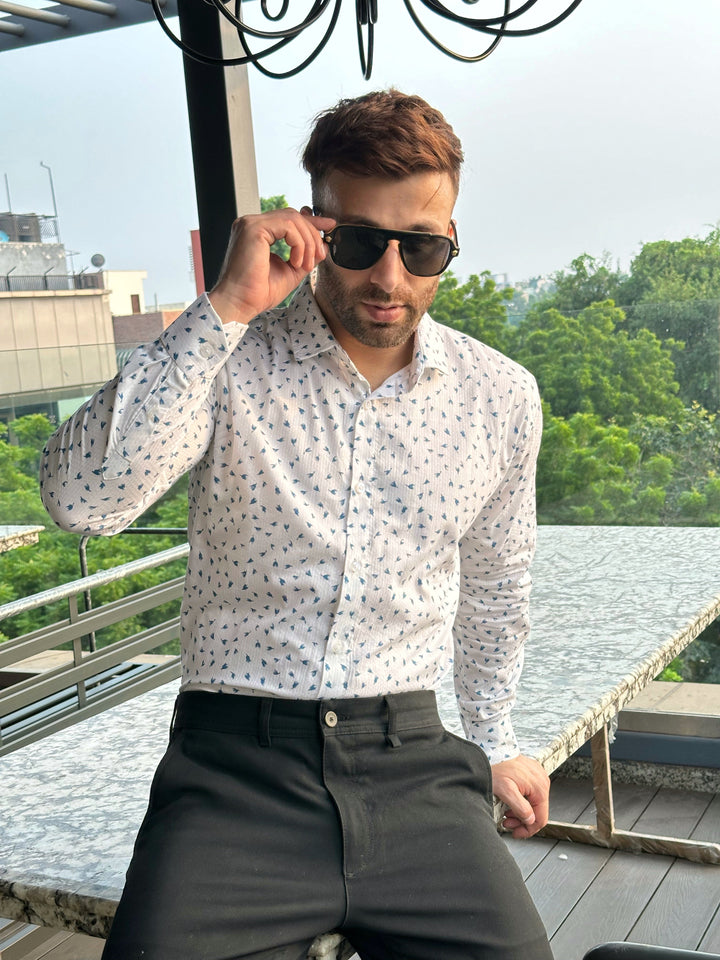 White Floral Full Sleeve Cotton Shirt