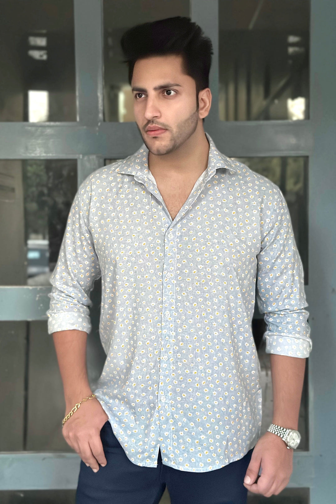 Light Grey Floral Printed Shirt