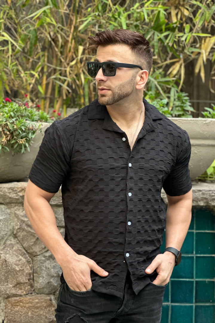 Black Oversized Self Design Shirt