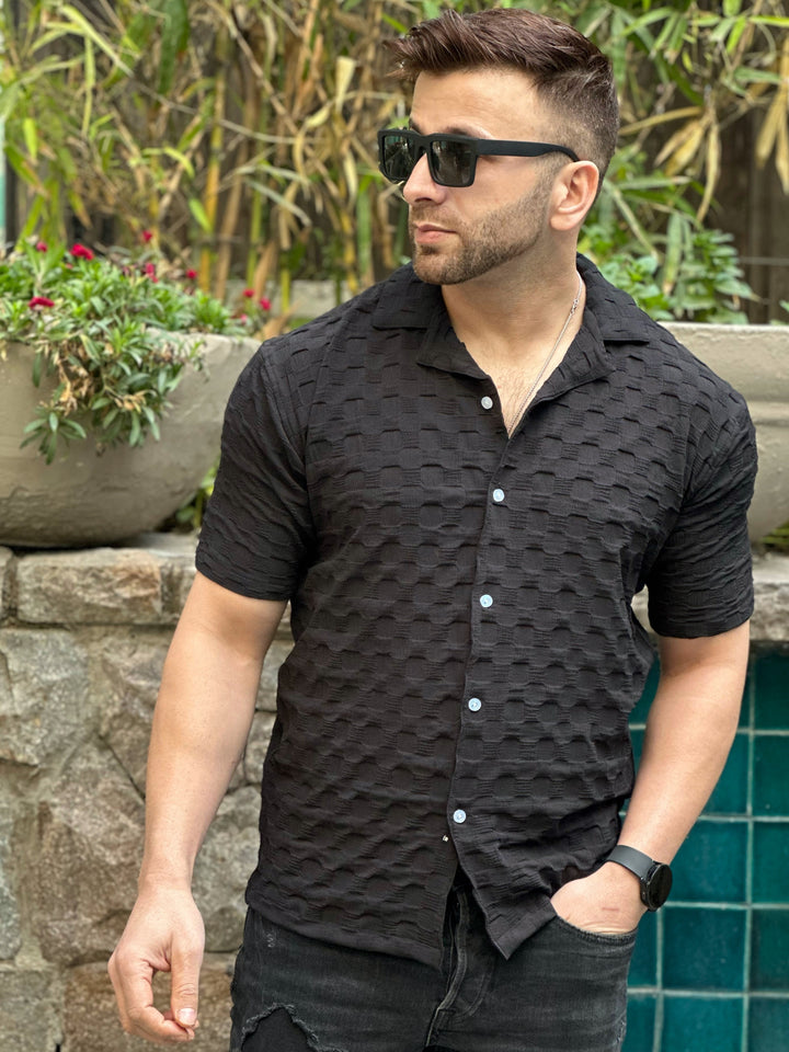 Black Oversized Self Design Shirt