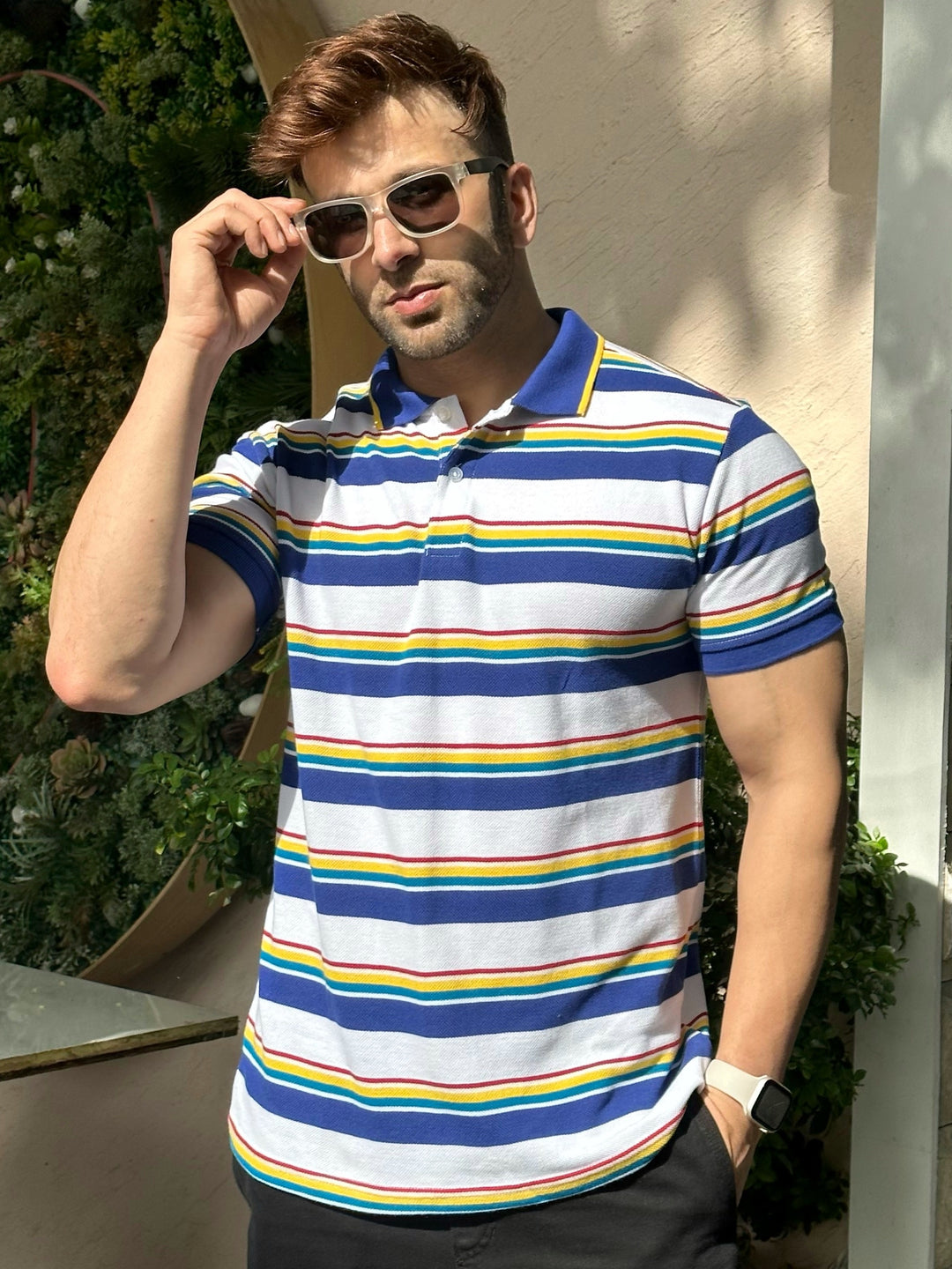 White Color Block Polo T-Shirt