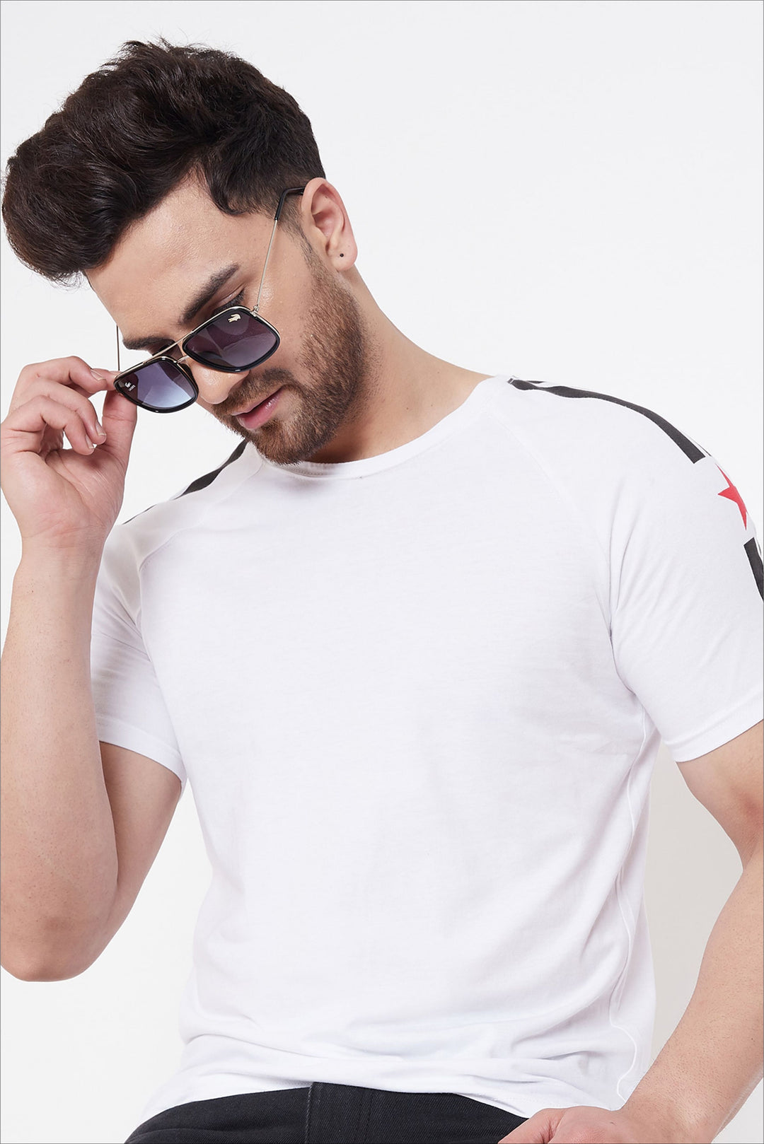 White Printed Men's Half Sleeves Round Neck T-Shirt