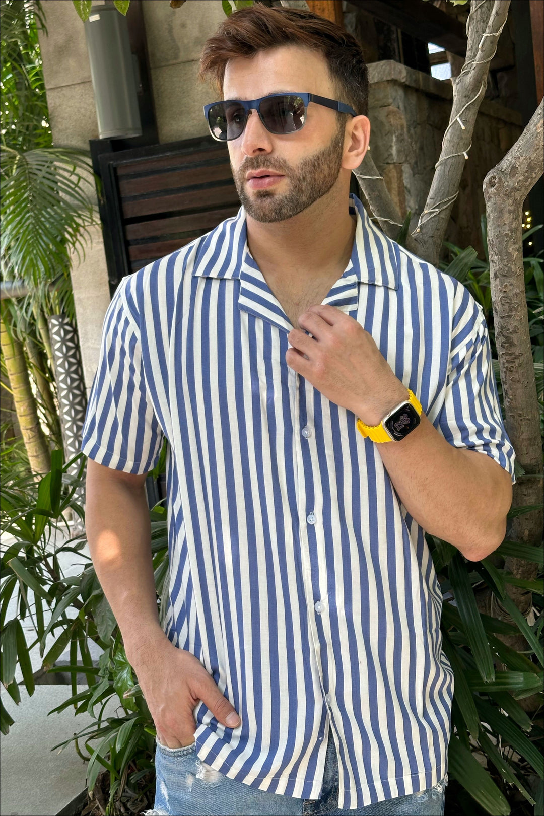 Blue Striped Oversized Drop Shoulder Shirt