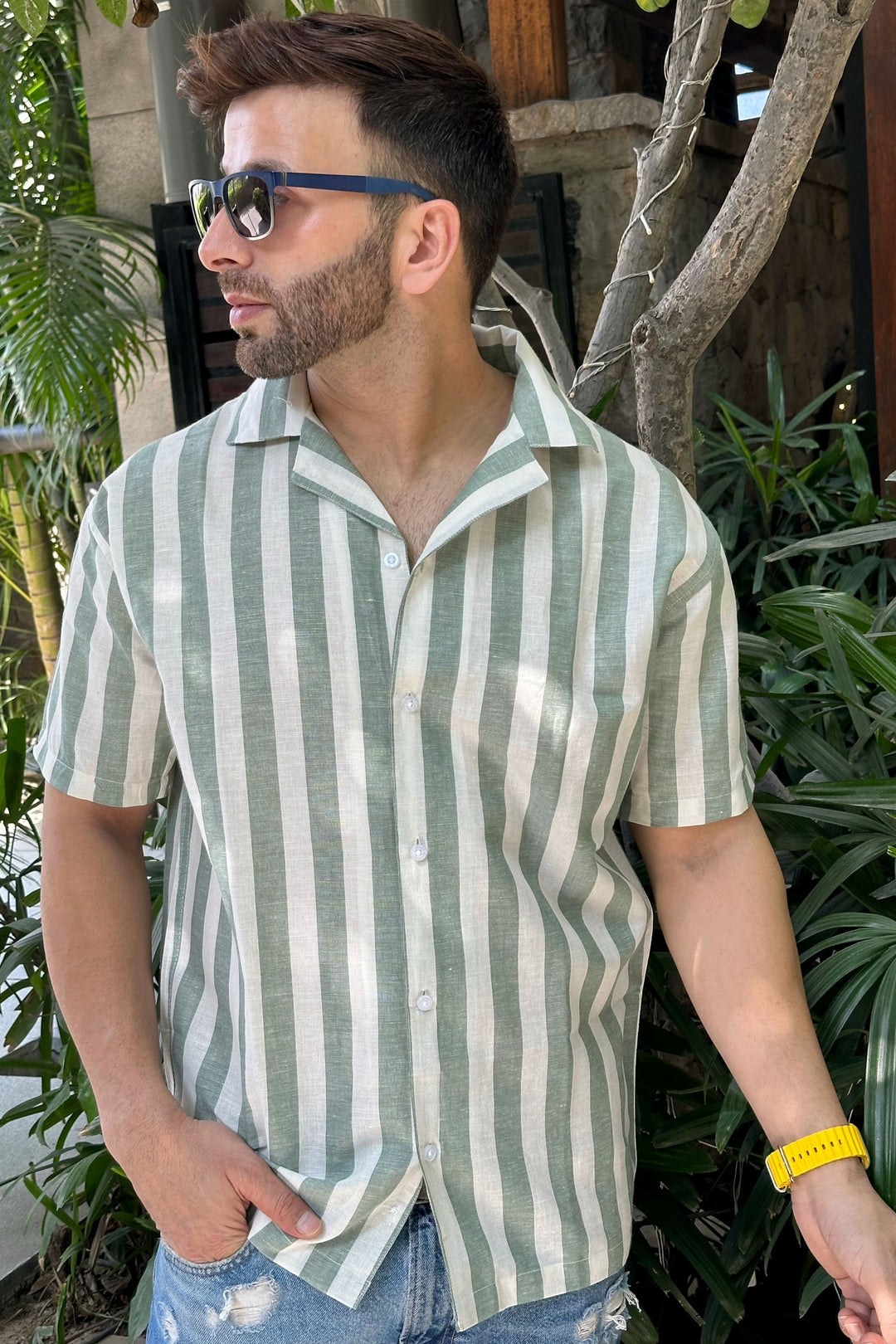 Green Striped Oversized Shirt
