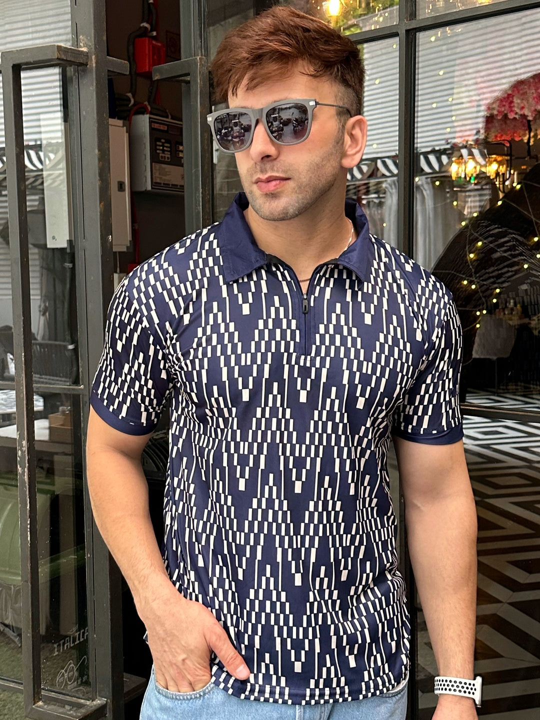 Dry Fit Navy "Chevron" Polo T-Shirt