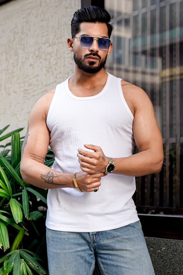 White Self Design Casual Vest