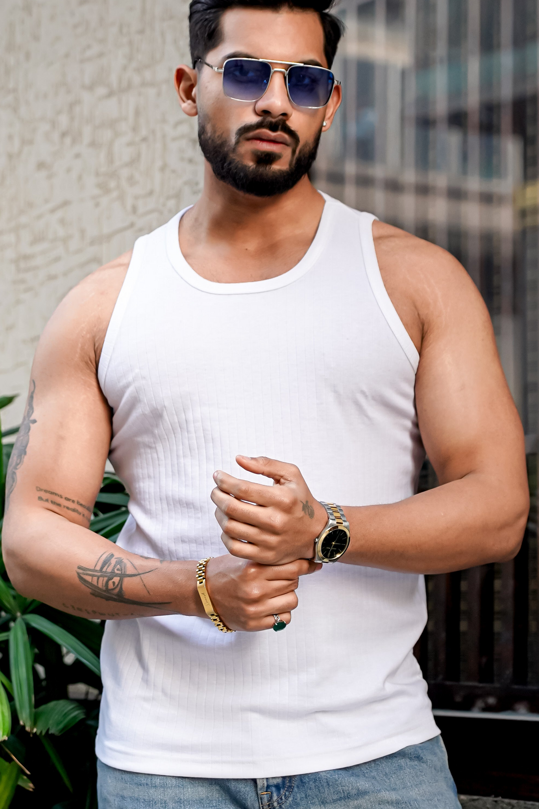 White Self Design Casual Vest