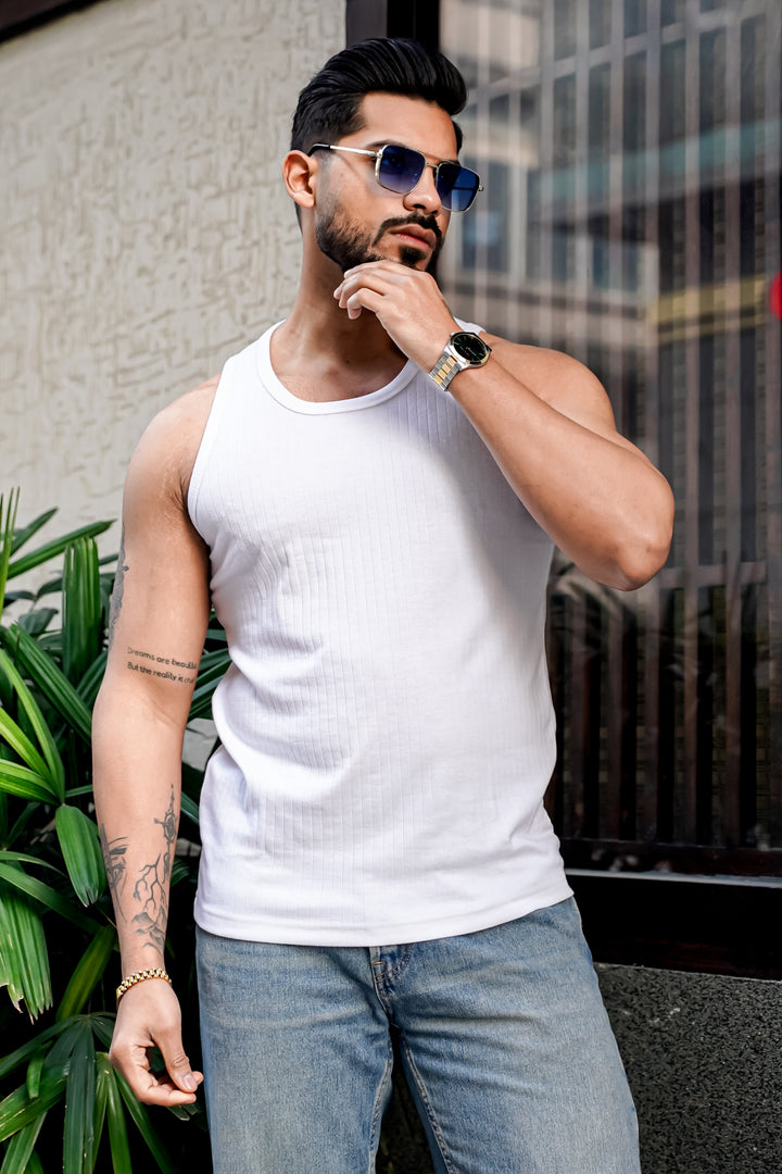 White Self Design Casual Vest