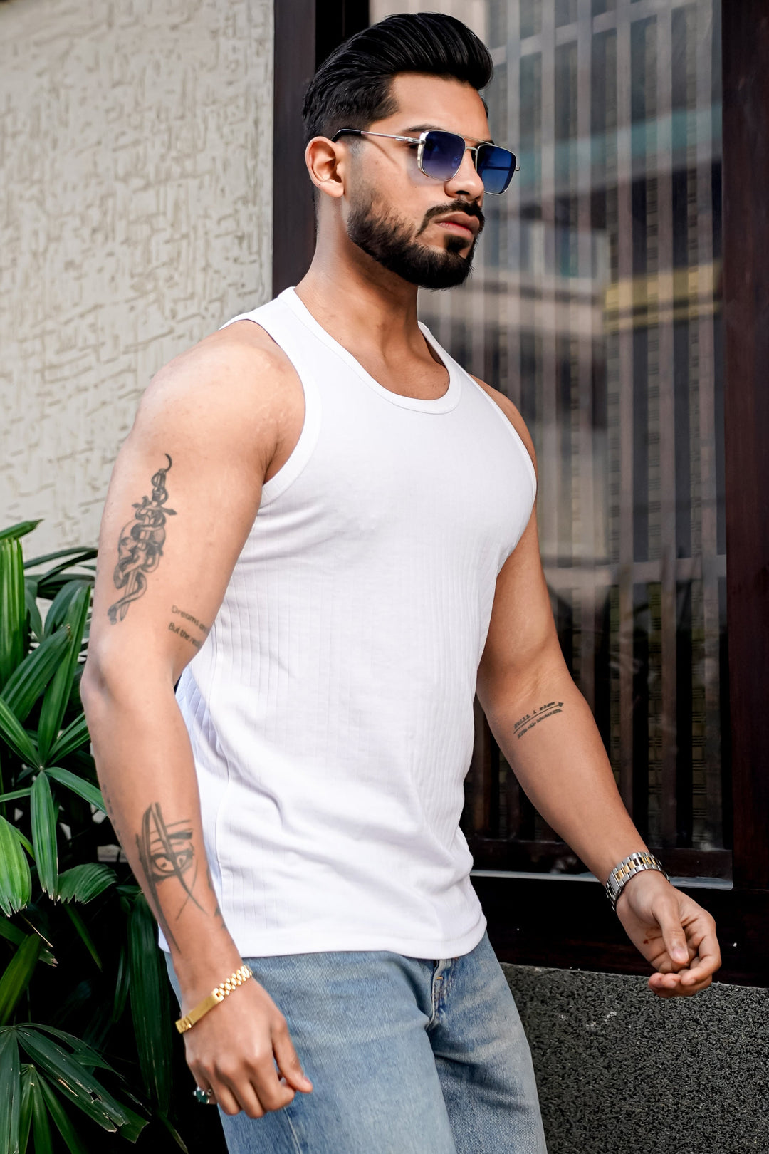 White Self Design Casual Vest