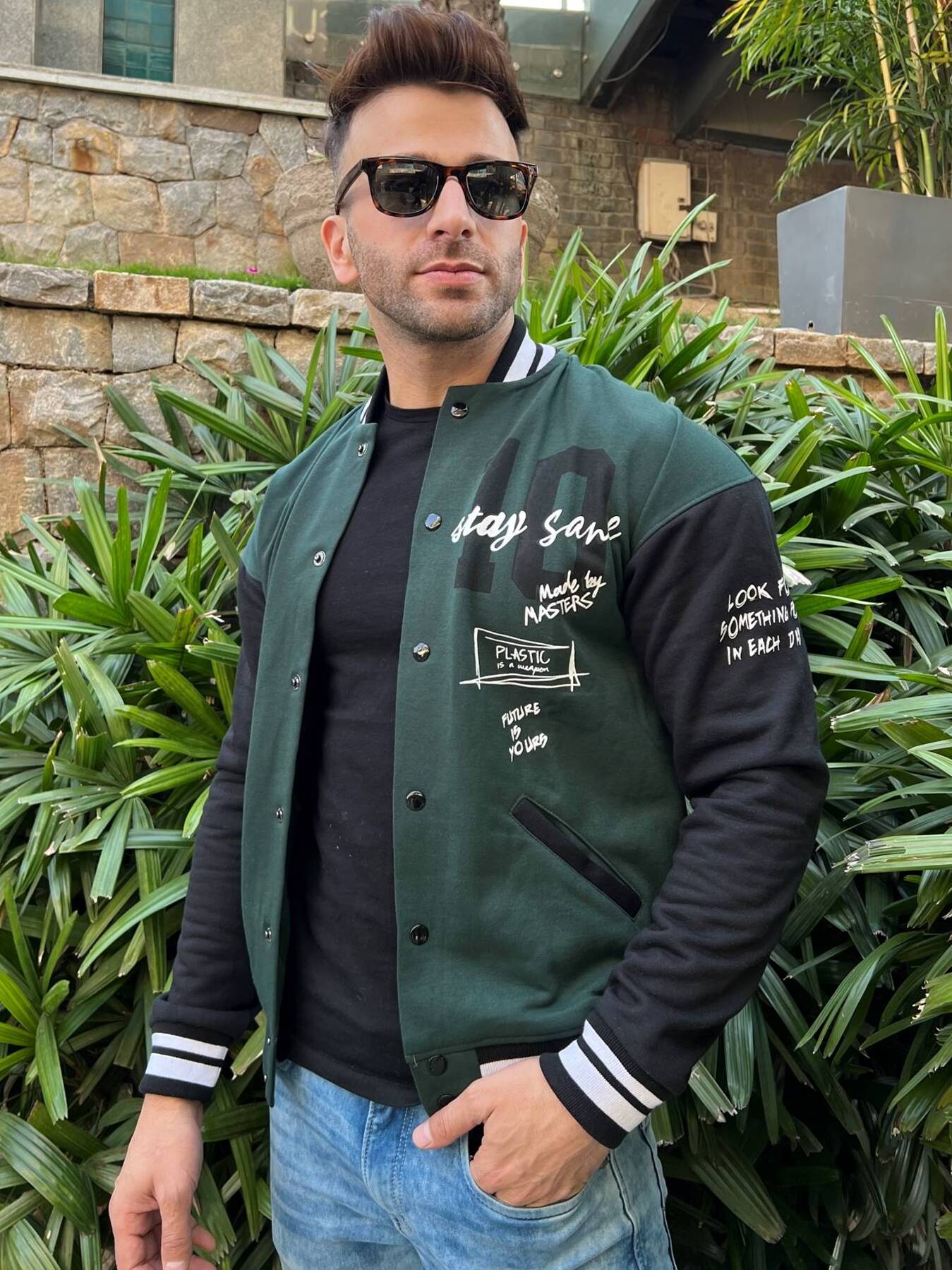Varsity Dark Green Black Sanity Jacket - Main Image