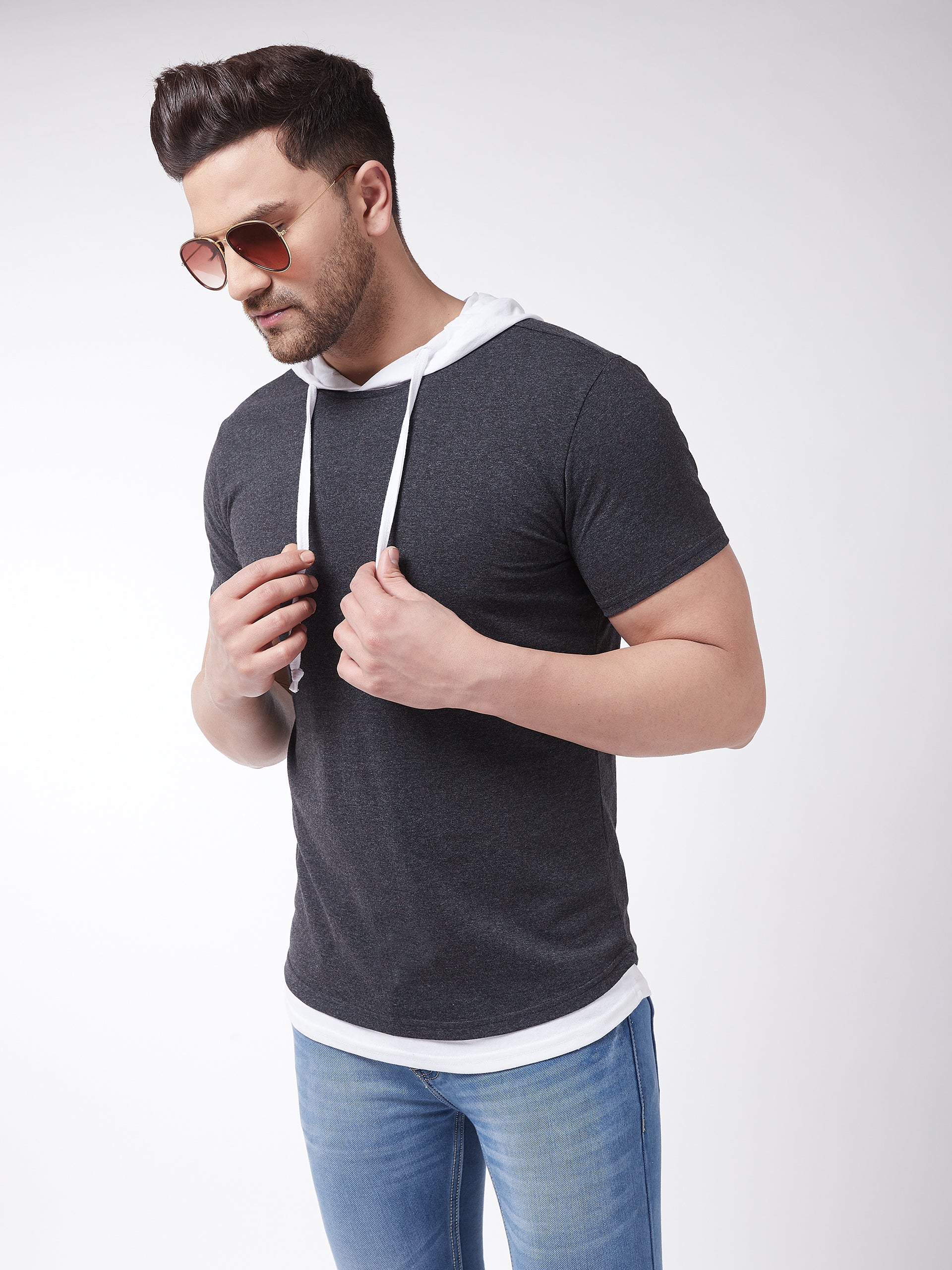 Half sleeves clearance hooded t shirt