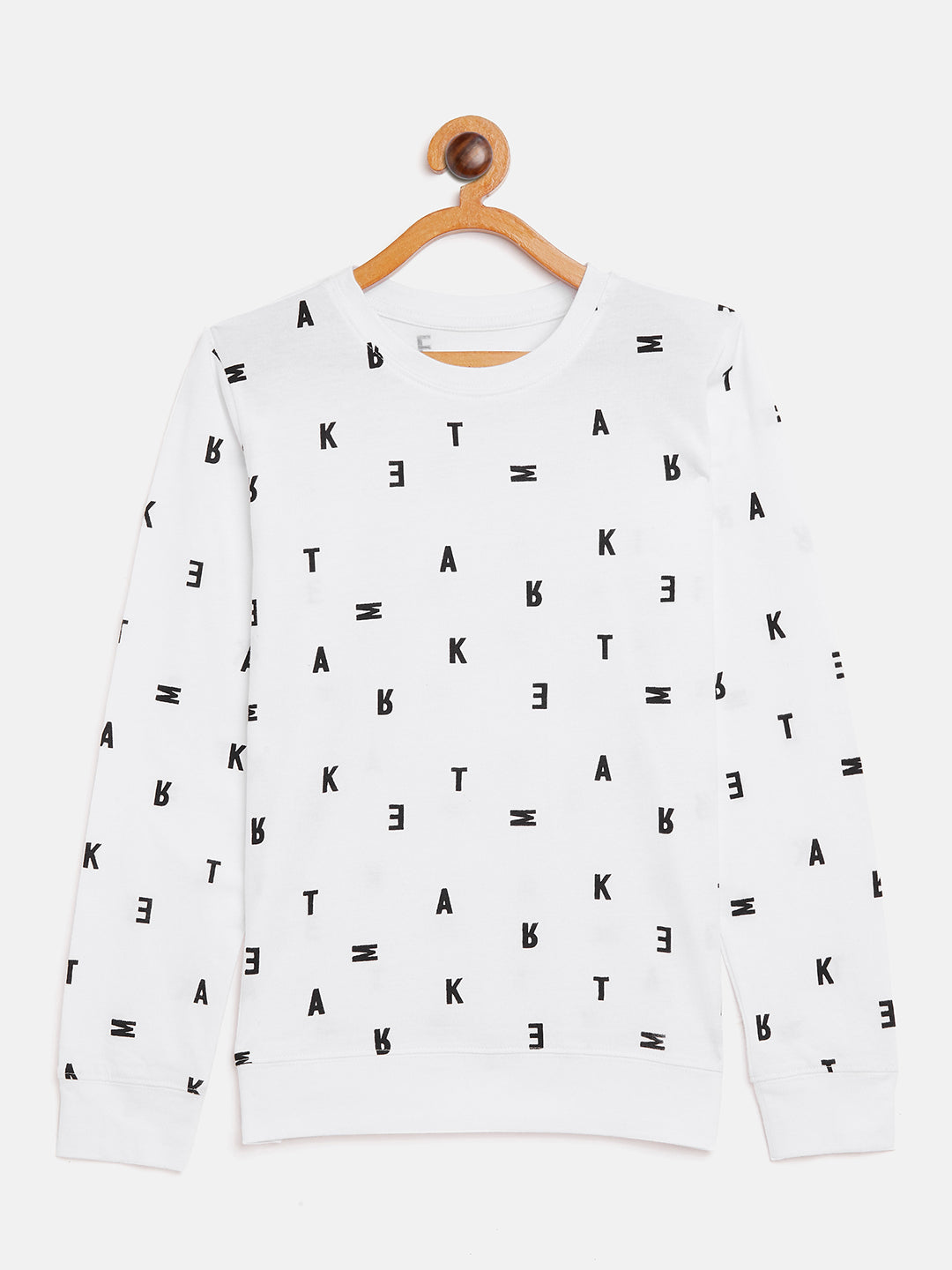 White Kids Full Sleeves Round Neck Printed T-Shirt