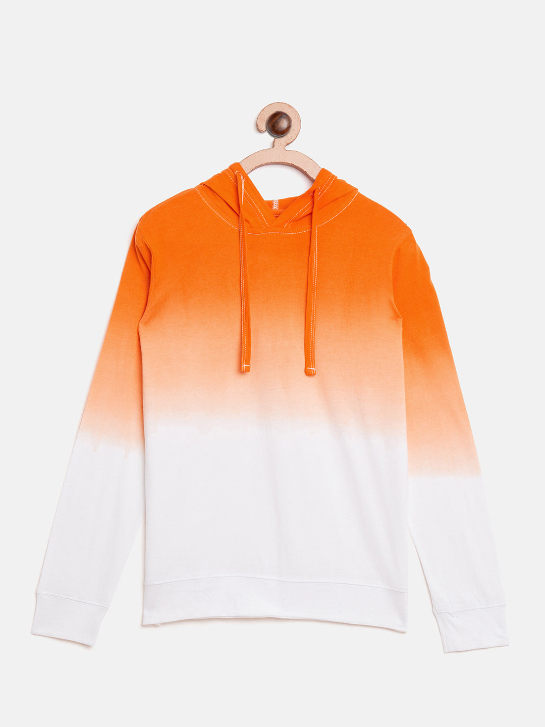 White/Orange Kids Full Sleeves Ombre Dyeing Hooded T-Shirt