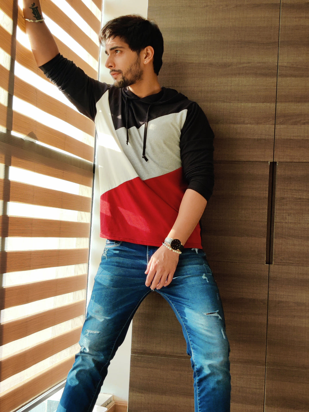 Black/Maroon Hooded T-Shirt