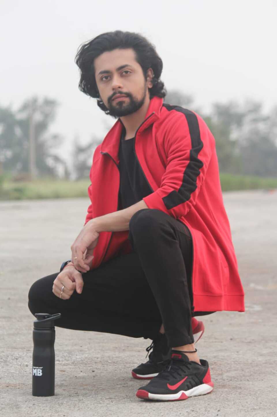 Red/Black Full Sleeves High Neck Jacket with Kangaroo Pocket