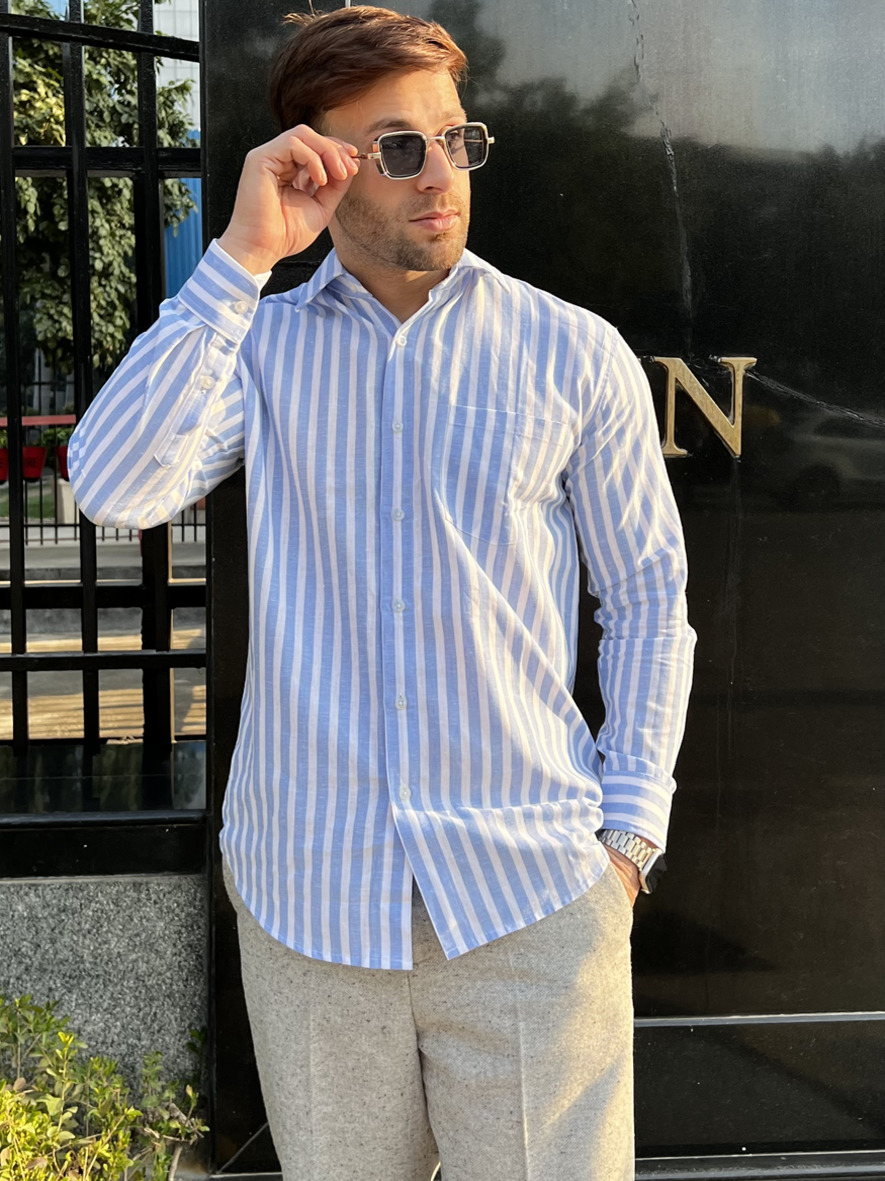 Blue white striped shirt deals