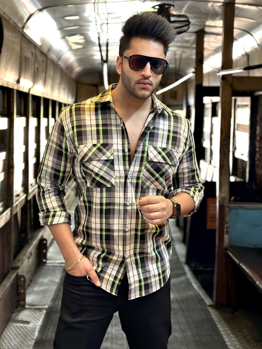 Grey Green Check Double Pocket Flap Shirt – Gritstones