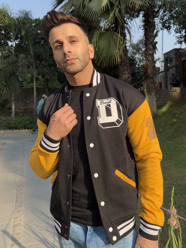 Varsity Black Yellow Typography Jacket S