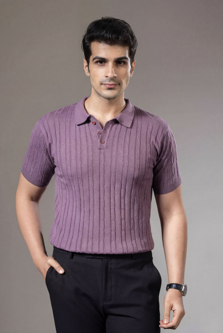 Purple Flat Knit Premium Polo T-Shirt