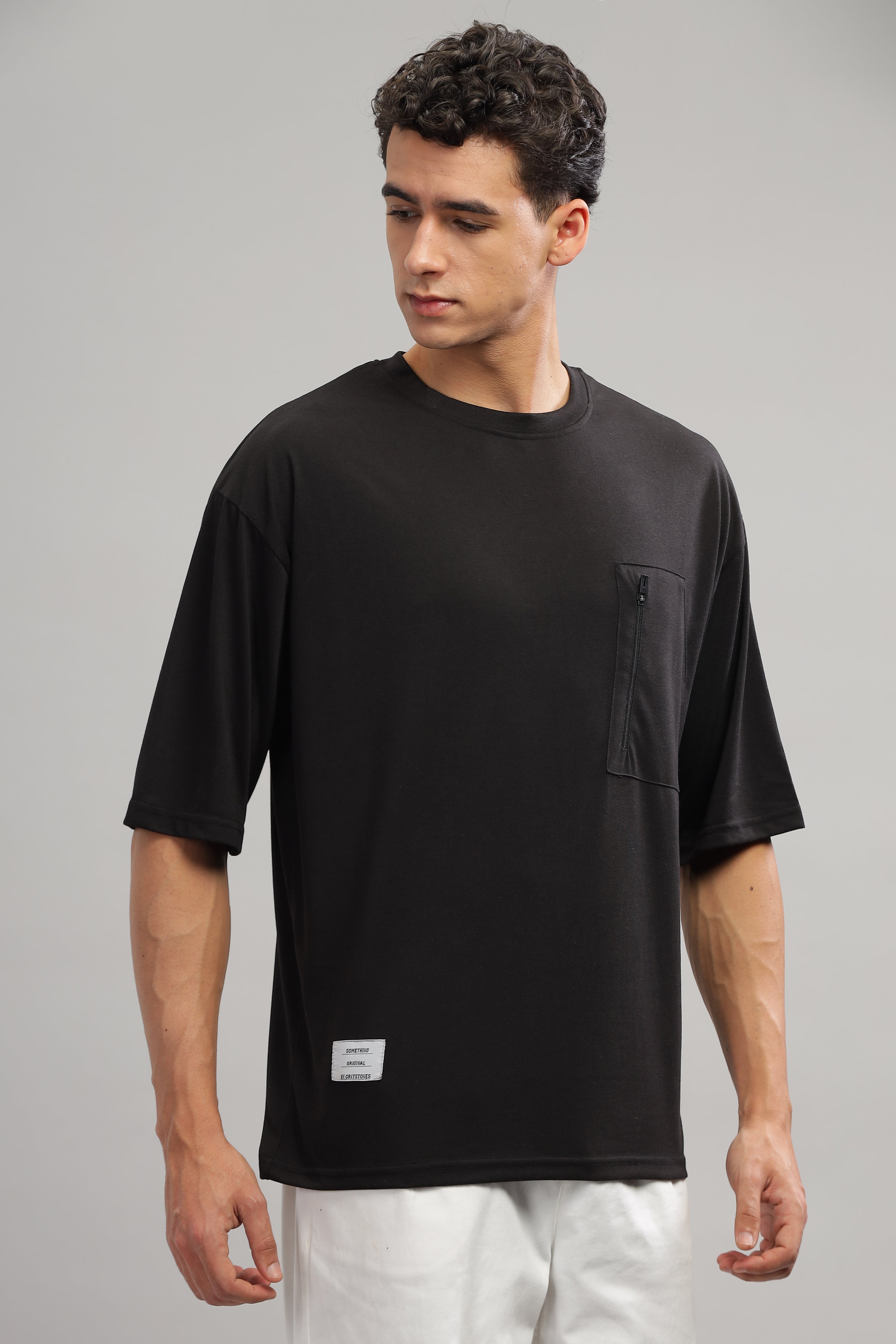 Black Oversized Zipper Pocket T-Shirt