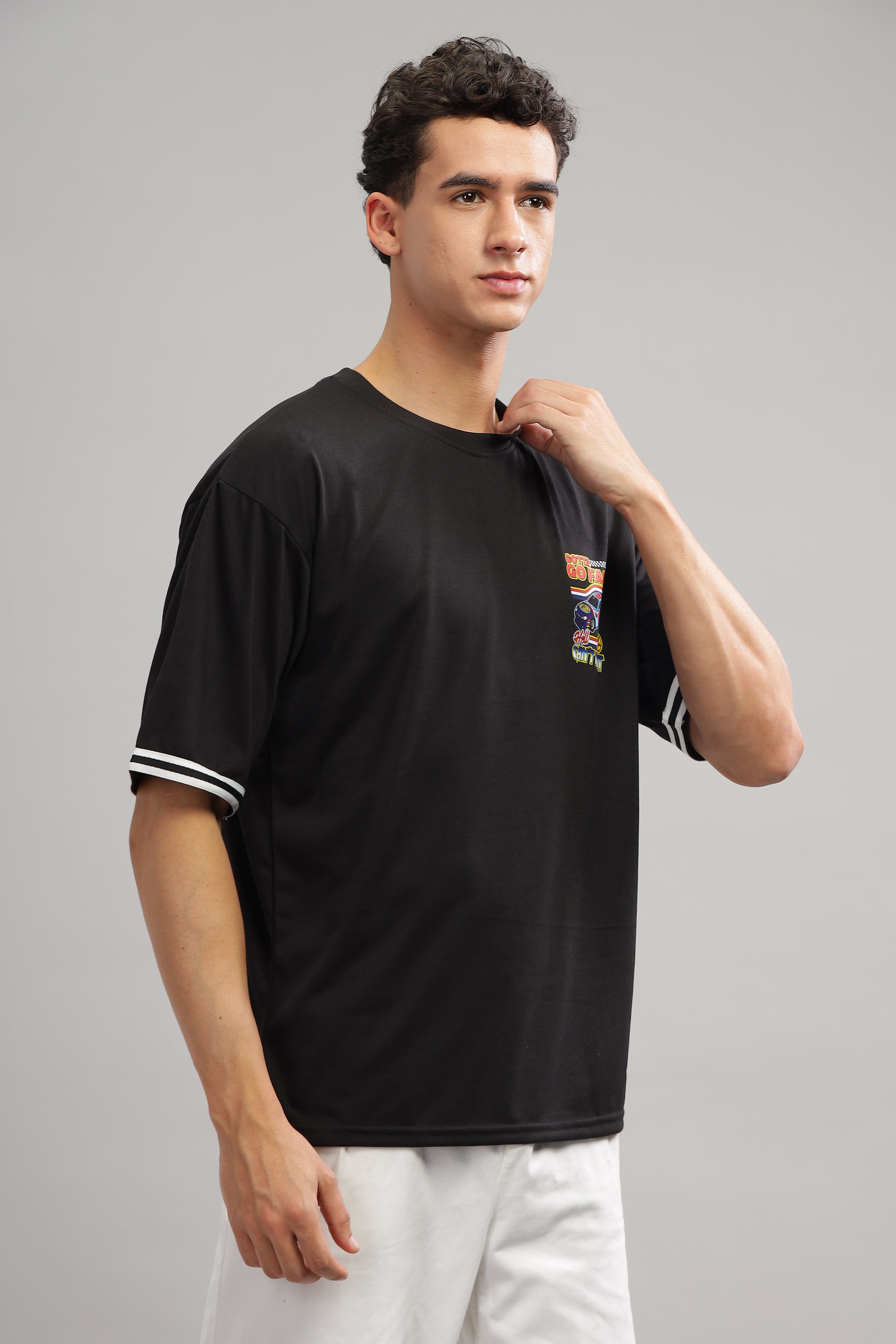 Black Oversized Go Fast Printed T-Shirt