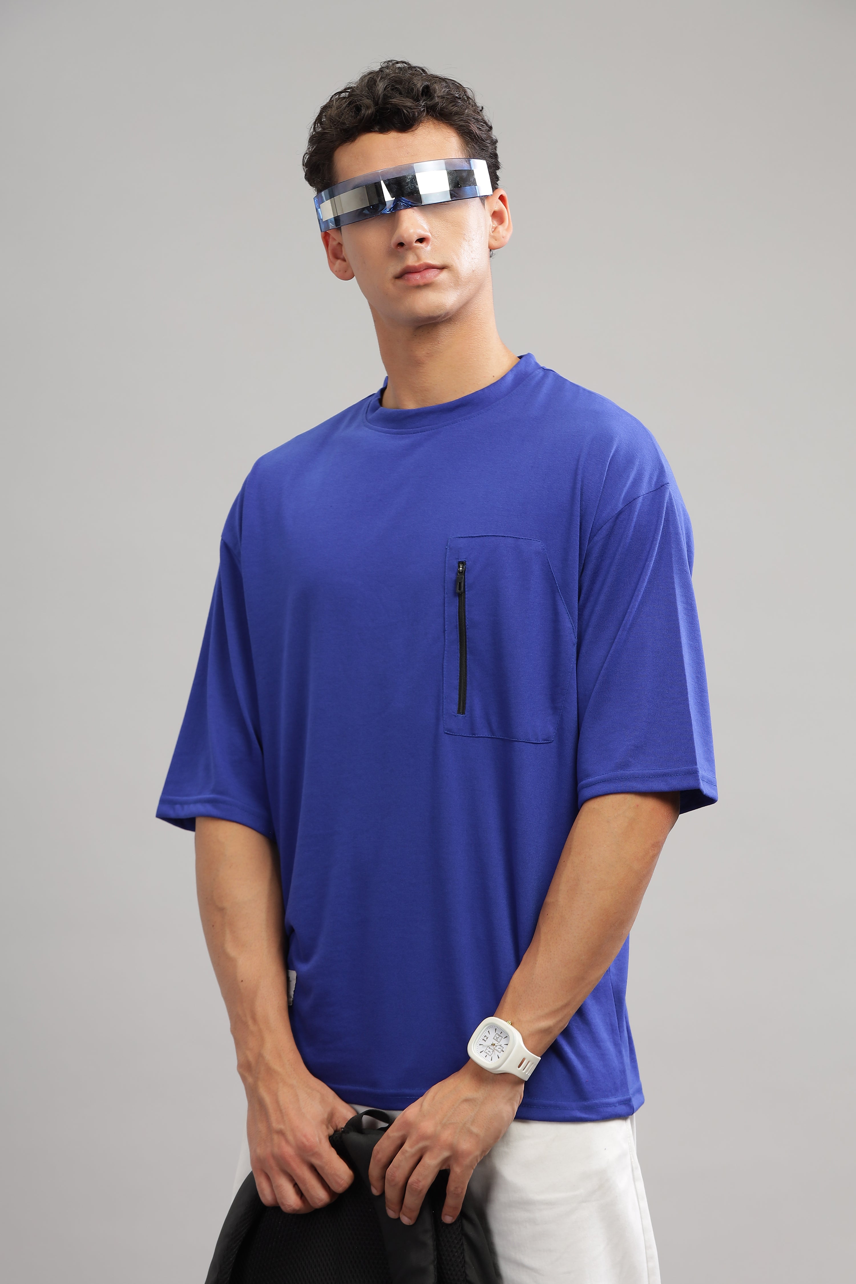 Blue Oversized Cotton Pocket T-Shirt