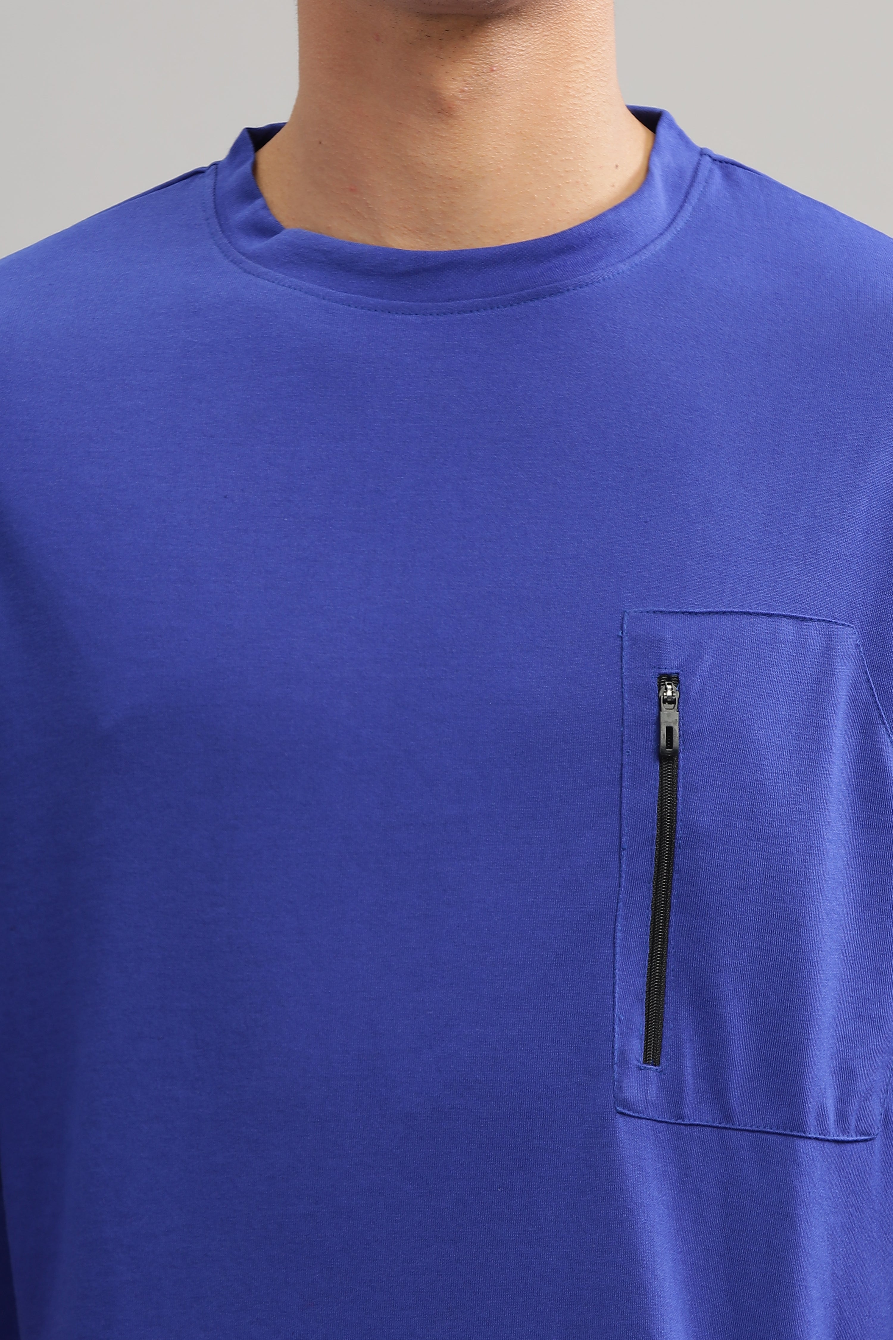 Blue Oversized Cotton Pocket T-Shirt
