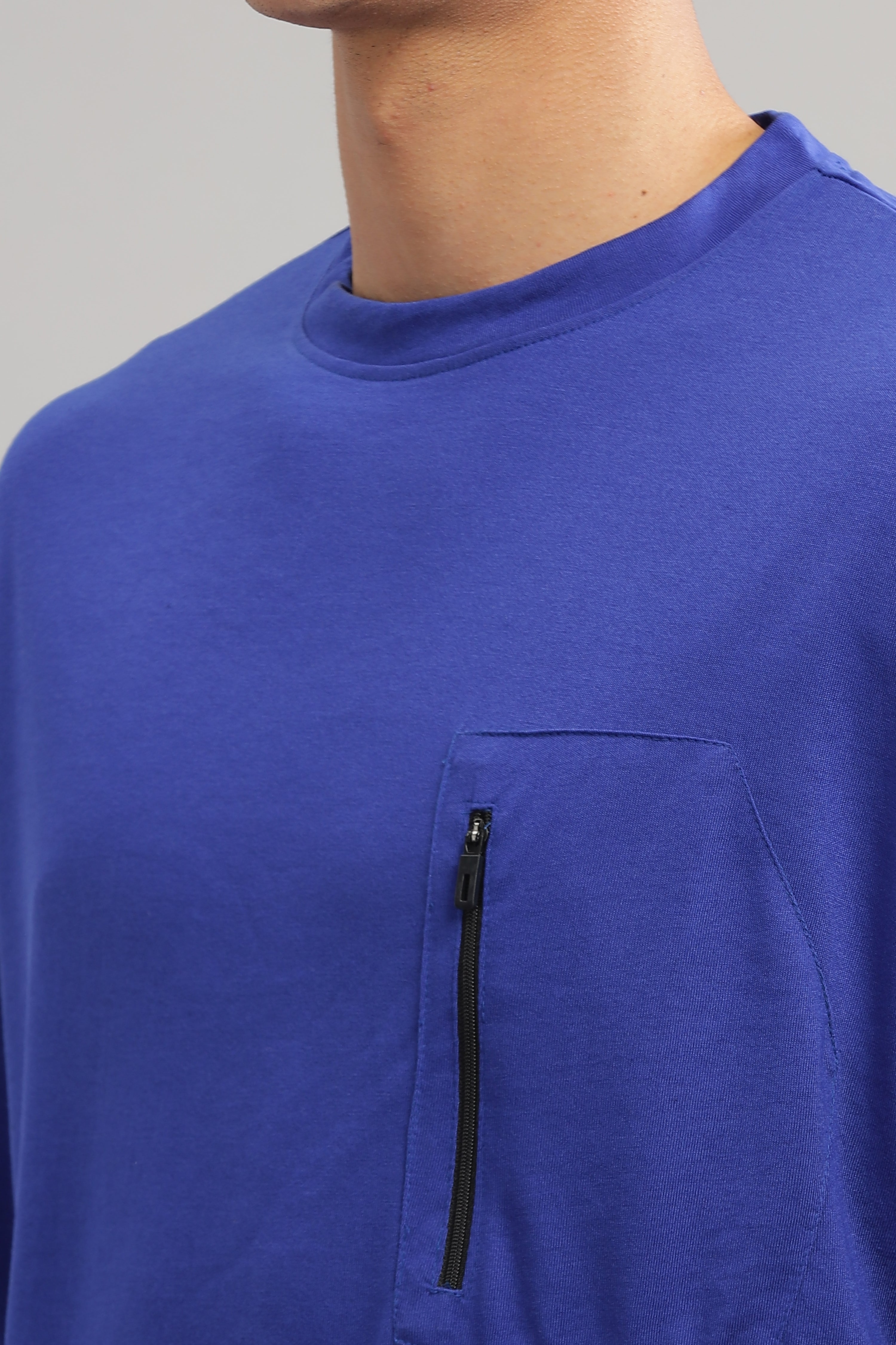 Blue Oversized Cotton Pocket T-Shirt