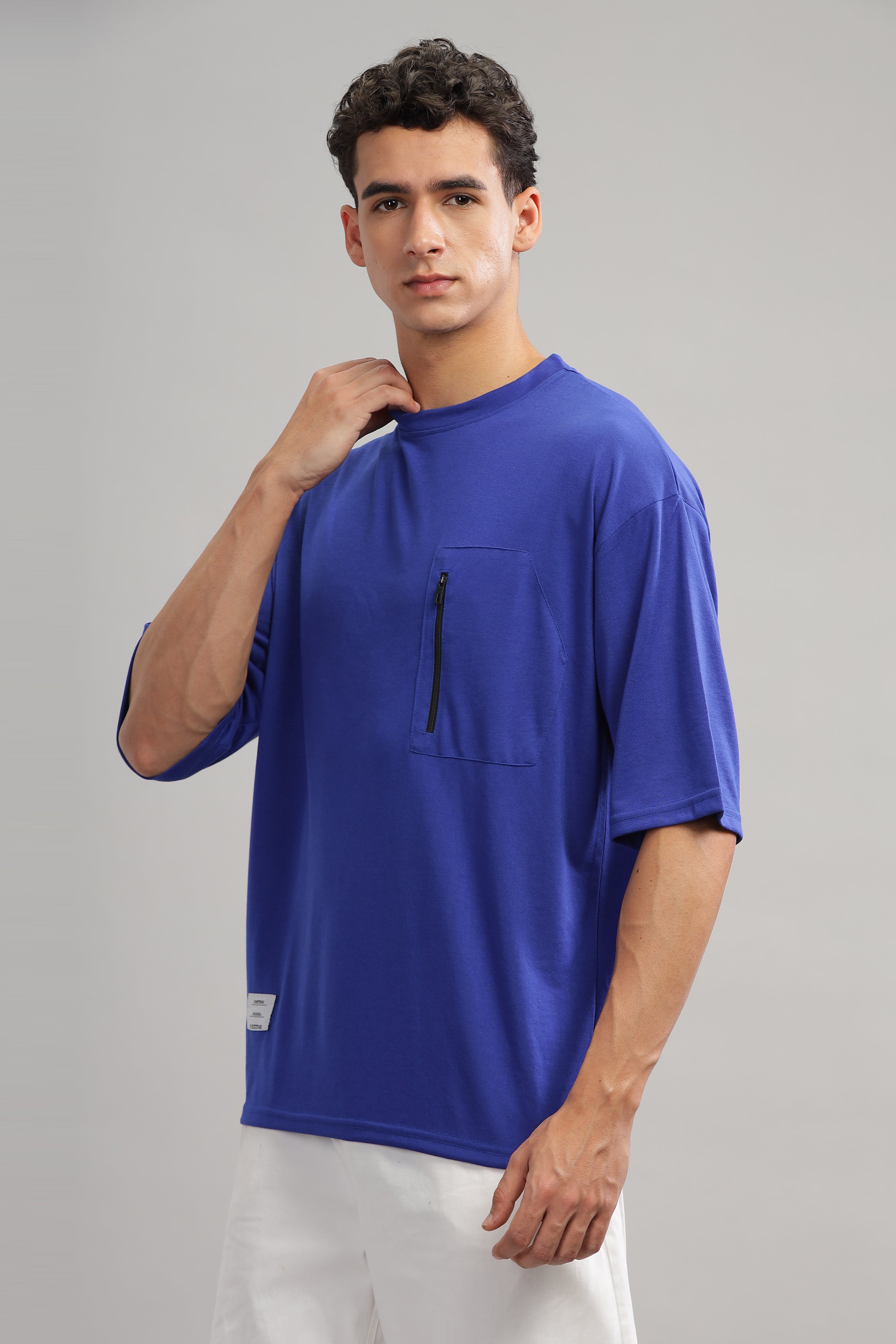 Blue Oversized Cotton Pocket T-Shirt
