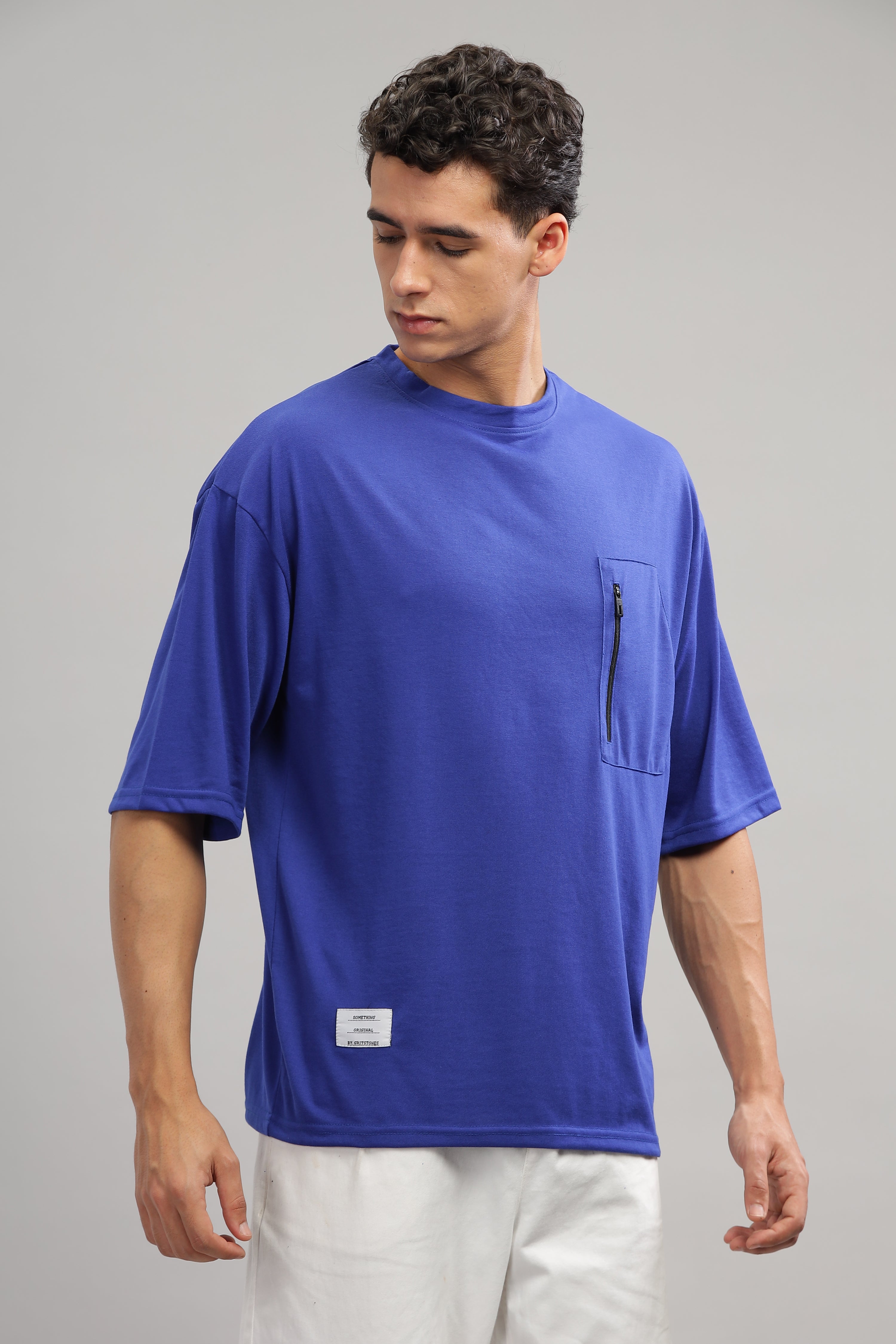 Blue Oversized Cotton Pocket T-Shirt
