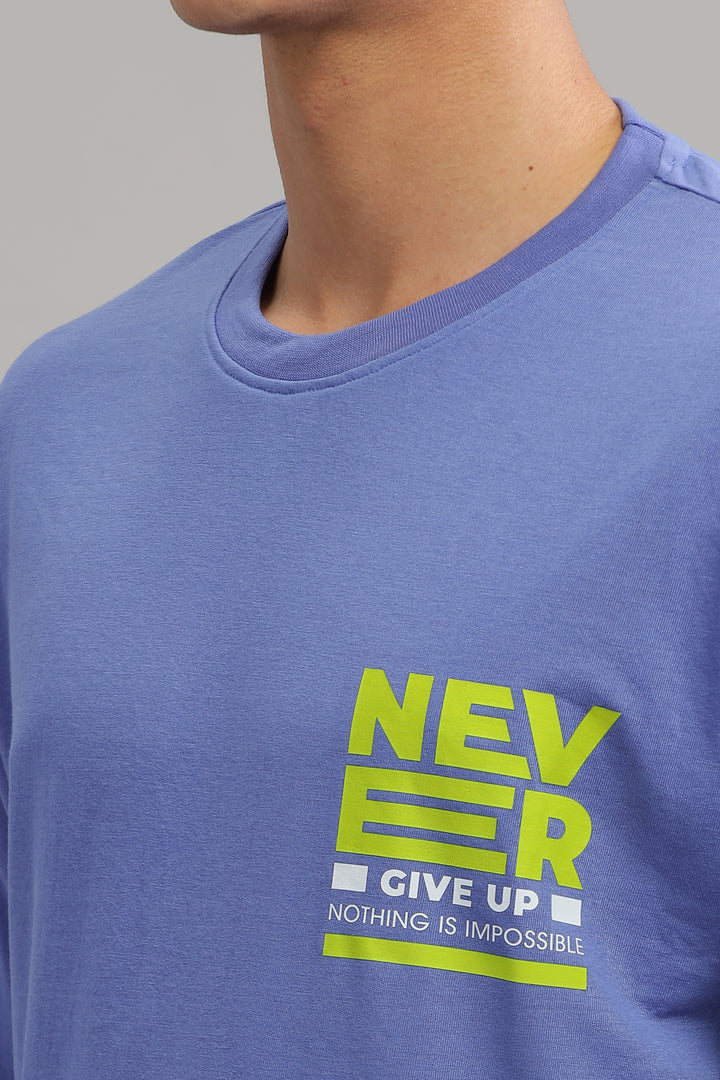 Blue Oversized "Never Give up" T-Shirt